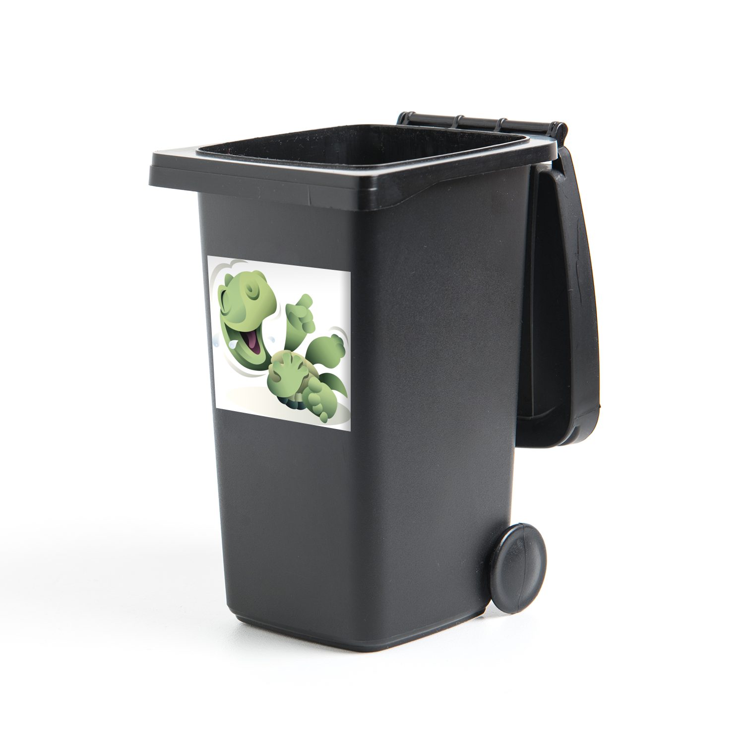 MuchoWow Wandsticker Illustration einer laut lachenden grünen Schildkröte (1 St), Mülleimer-aufkleber, Mülltonne, Sticker, Container, Abfalbehälter | Wandtattoos