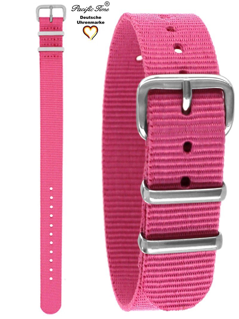Pacific Time Uhrenarmband Wechselarmband Textil Nylon 16mm, Gratis Versand rosa
