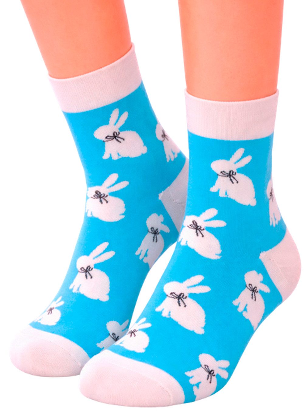 Martinex Socken stylische Strümpfe socks in Türkis mit Hasen Muster Kaninchen (1 Paar socks, geformte Ferse, nahtlos, Ostern) Langsocken aus Baumwolle mit Hasen 35 36 37 38 39 40 41 42 43 44 45
