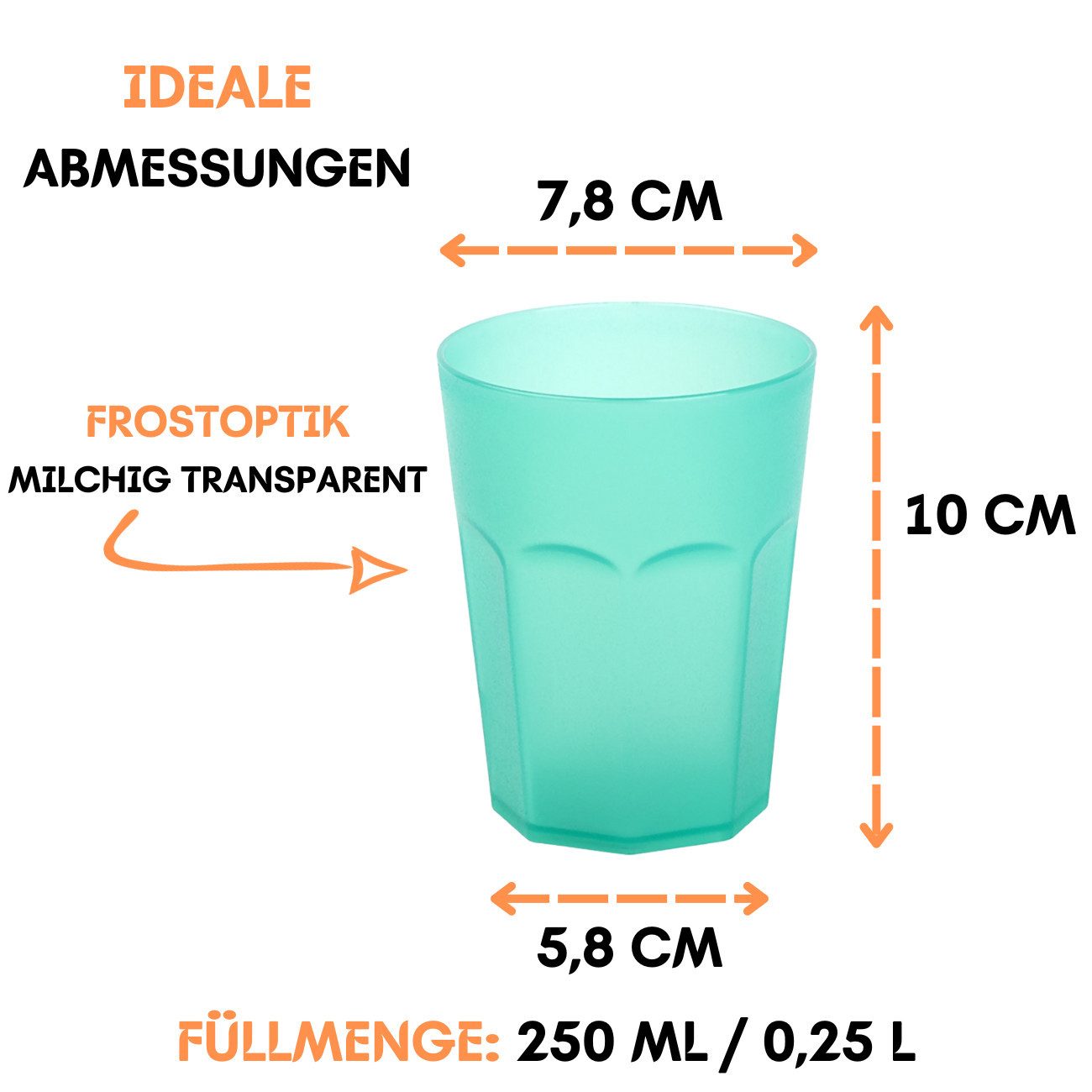 Engelland Becher Plastikbecher in modernen Neonfarben, Mehrweg, 20-tlg., Kunststoff, spülmaschinengeeignet, bruchfest, wiederverwendbar, 250 ml, 0,25 Liter – Bild 5 von 5