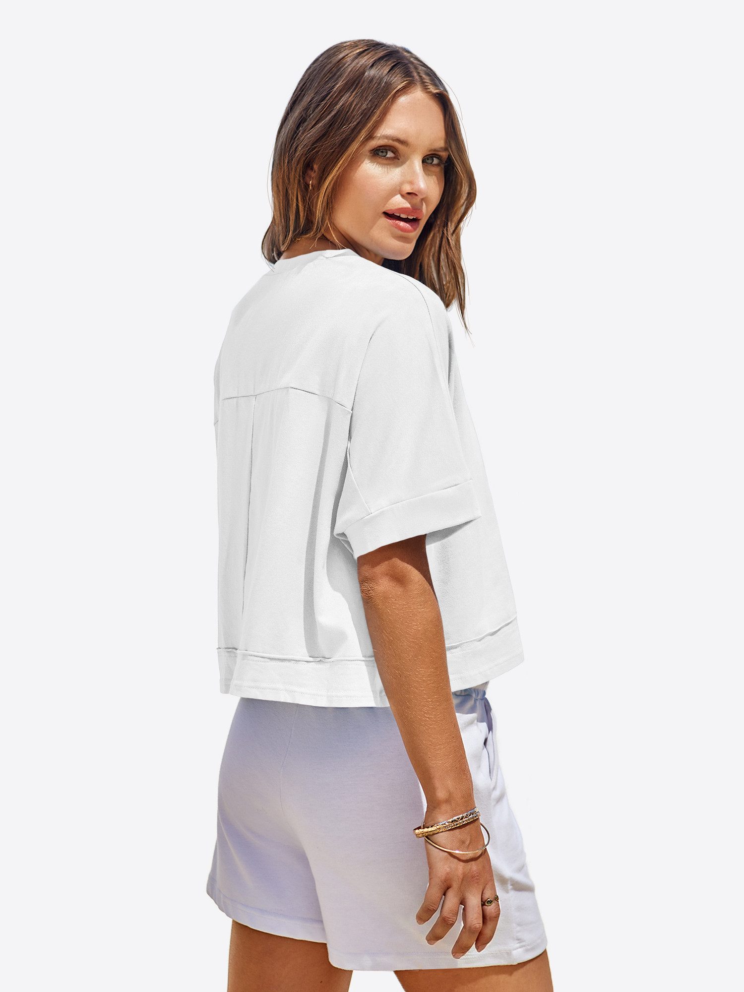 Imily Bela T-Shirt Damen Oversize Cropped Kurzarm Sommer Basic Casual mit B günstig online kaufen