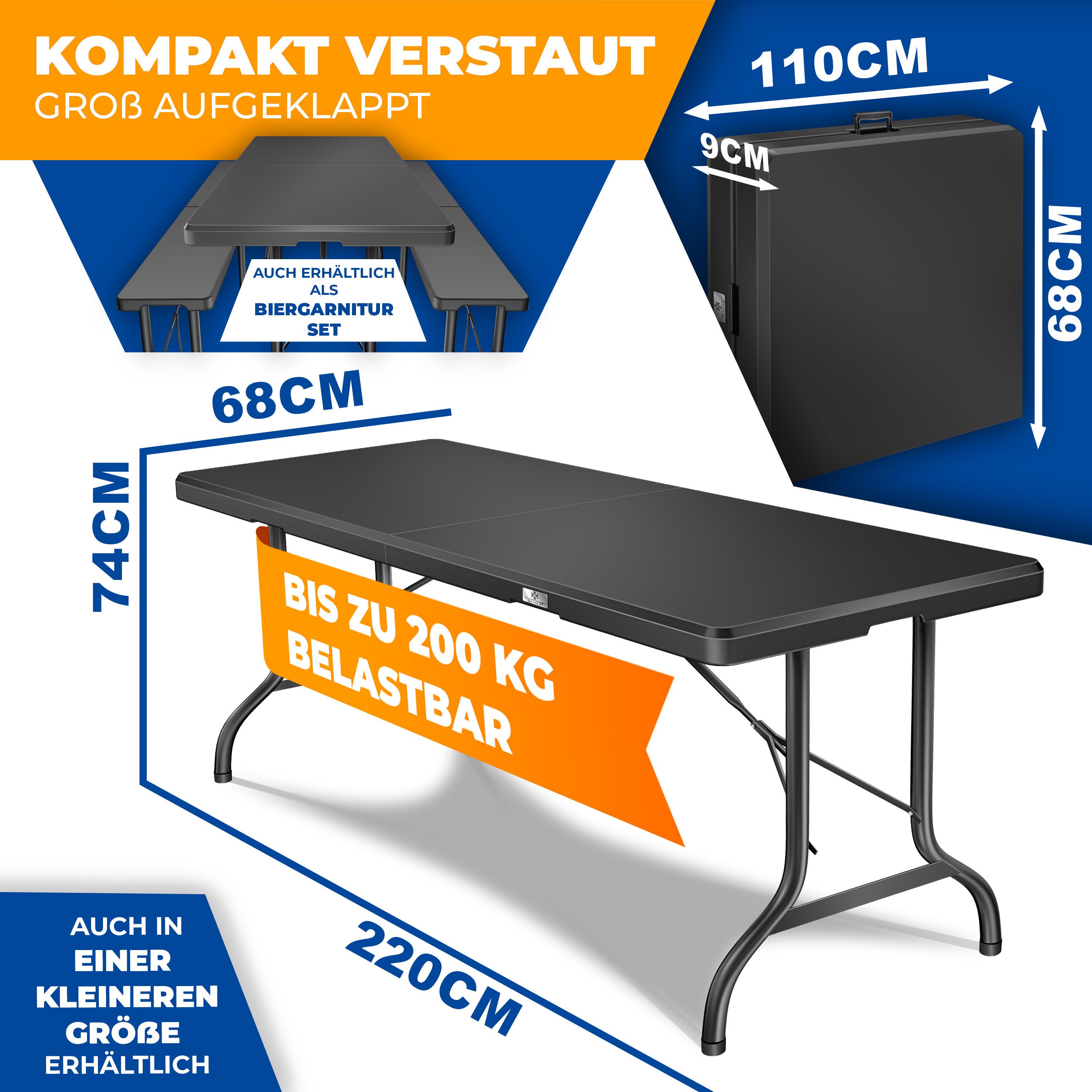 KESSER Tabletttisch, Buffettisch Tisch klappbar Kunststoff 183/220x76 cm Campingtisch