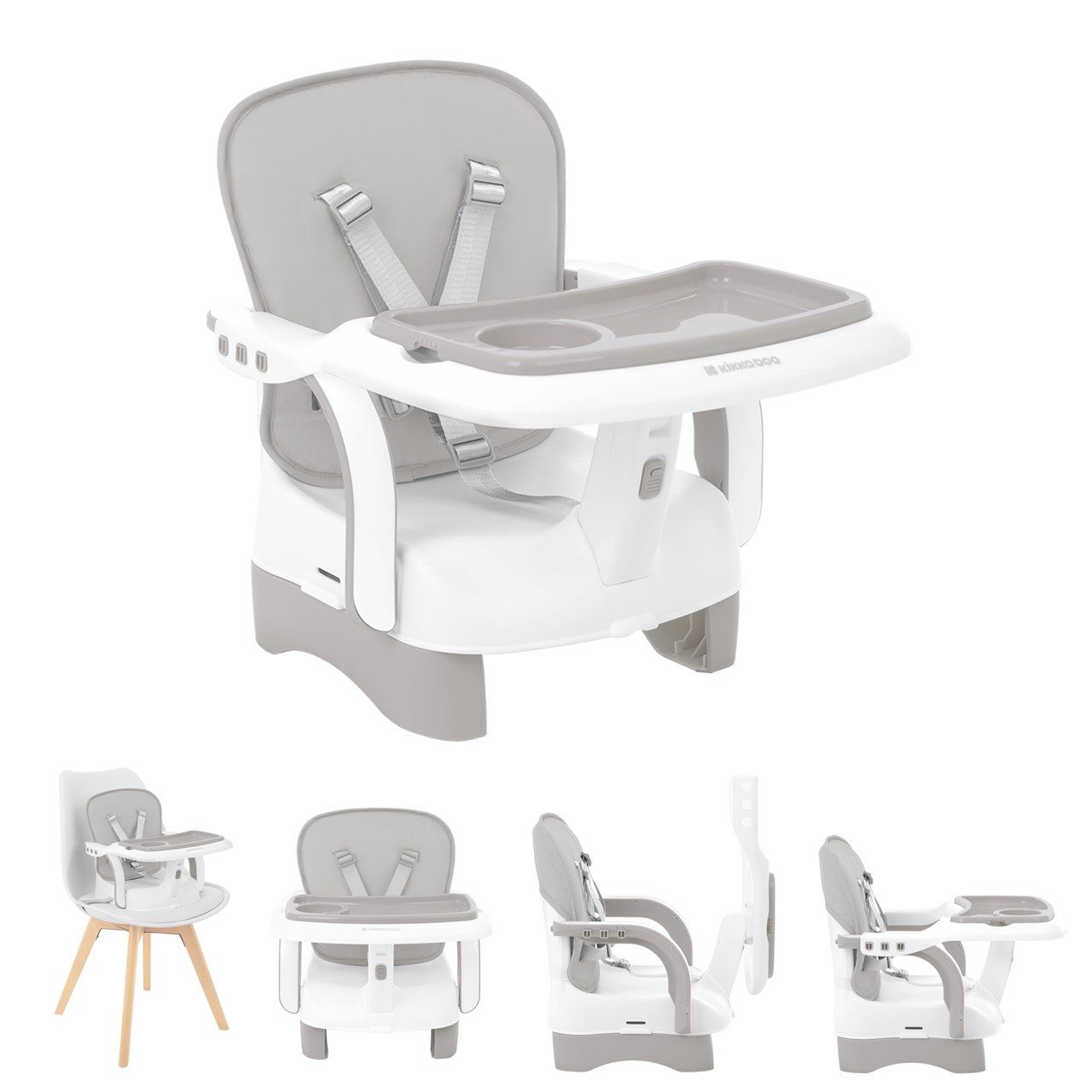 Kikkaboo Stuhl Kinderstuhl, Booster Chewy, Doppeltablett, Sicherheitsgurt, faltbar