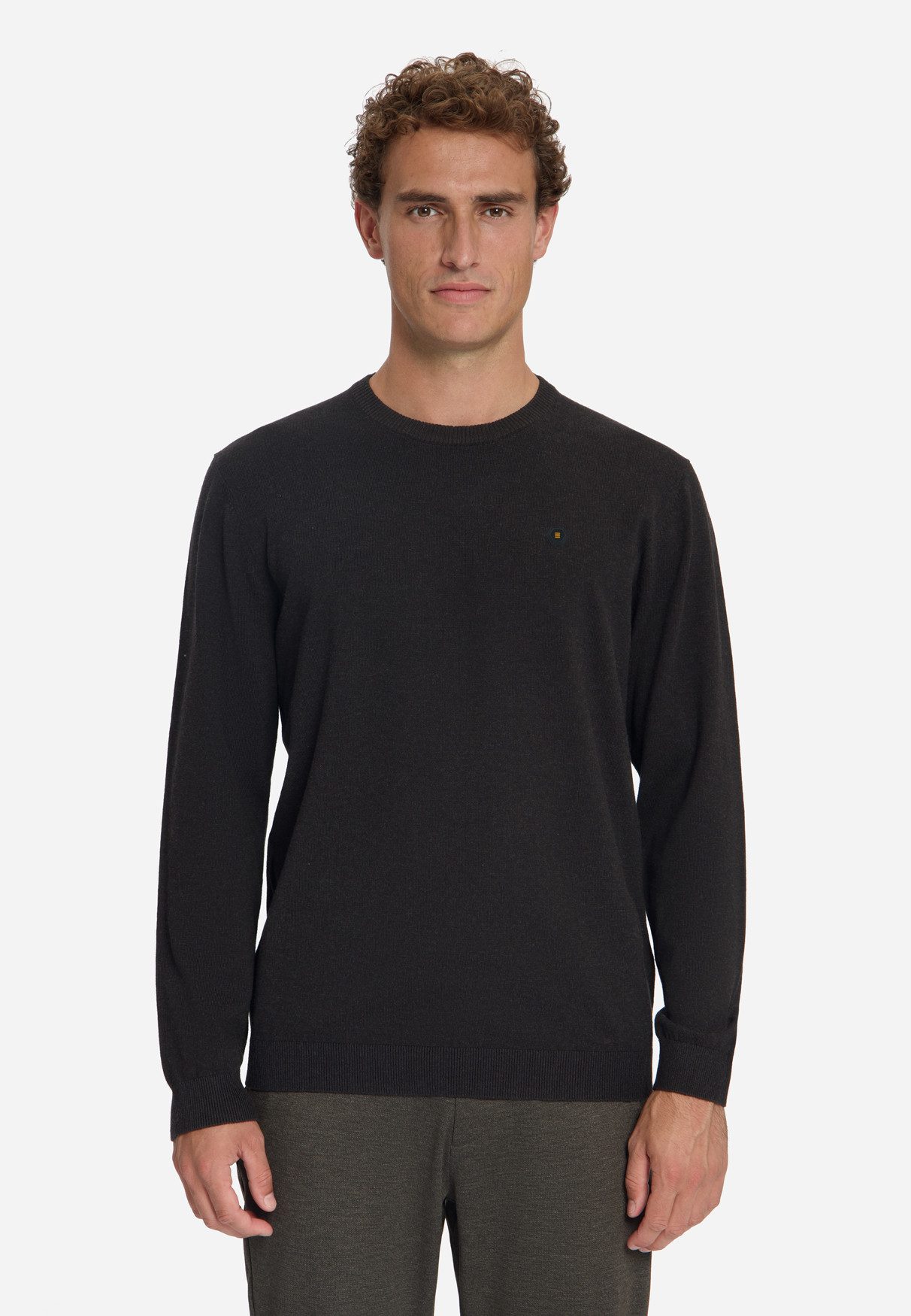 NO EXCESS Langarmshirt - Modischer Strickpullover mit Rundhals und Melange für Herren
