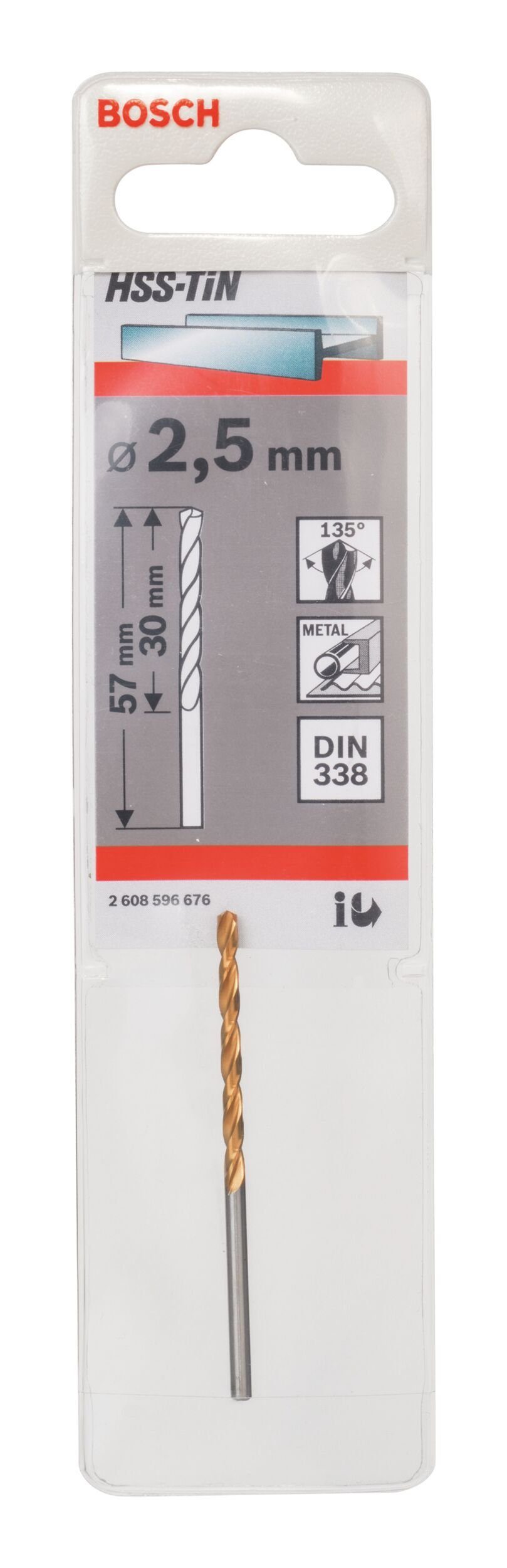 x 2,5 x 338) mm (DIN - BOSCH - 30 57 Metallbohrer, 1er-Pack HSS-TiN