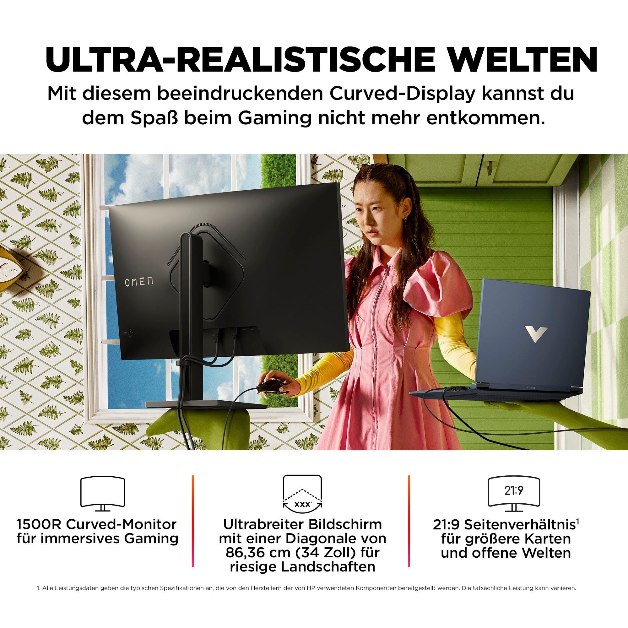 1440 (HSD-0159-A) Hz, ms HP x Curved-Gaming-Monitor px, OMEN LED) 1 WQHD, cm/34 Reaktionszeit, 3440 165 ", (86,4 VA 34c