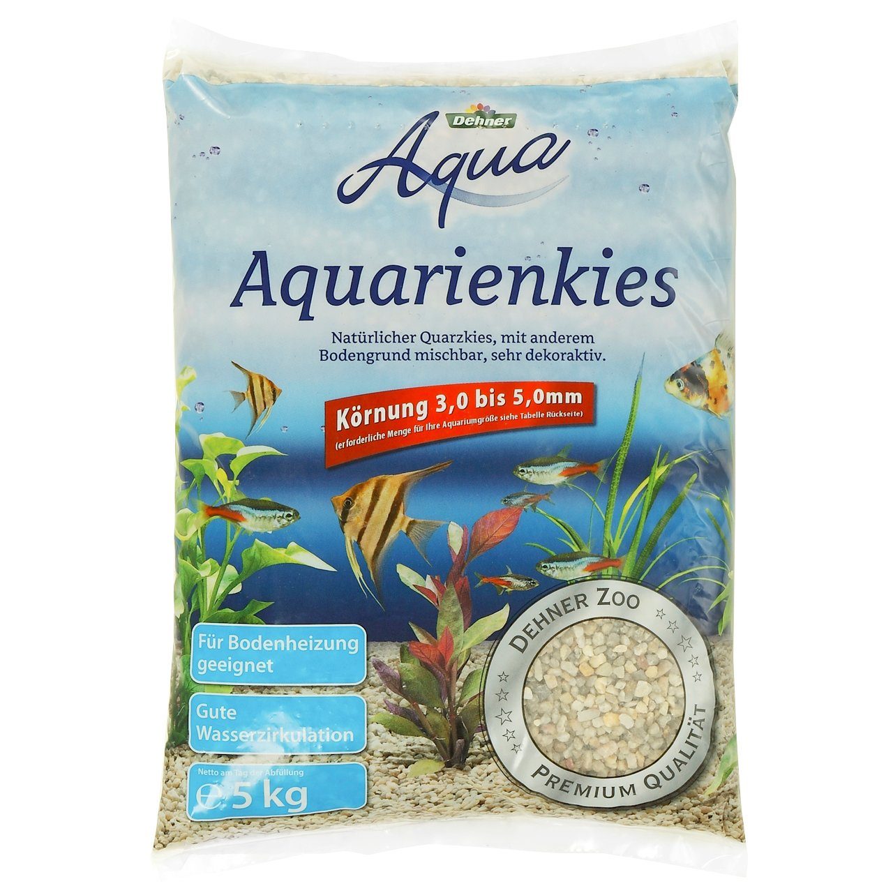 Dehner Aquarienkies Aqua Kies, Körnung 3-5 mm, 3 x 5 kg (15 kg), weiß