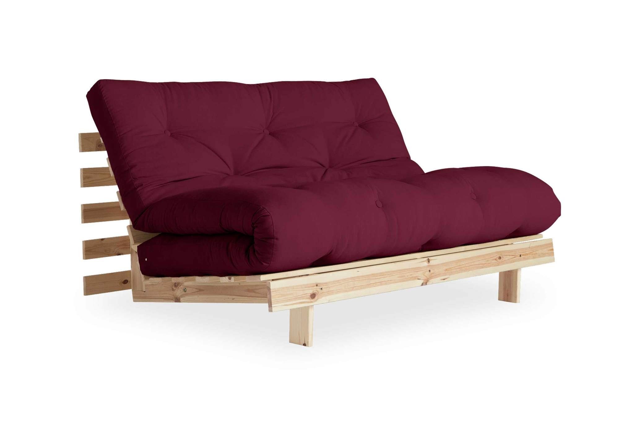 Schlafsofa 2-Sitzer Bezug Design ROOTS Kiefer Sofa Massivholz 140 Gestell cm Karup Bordeaux
