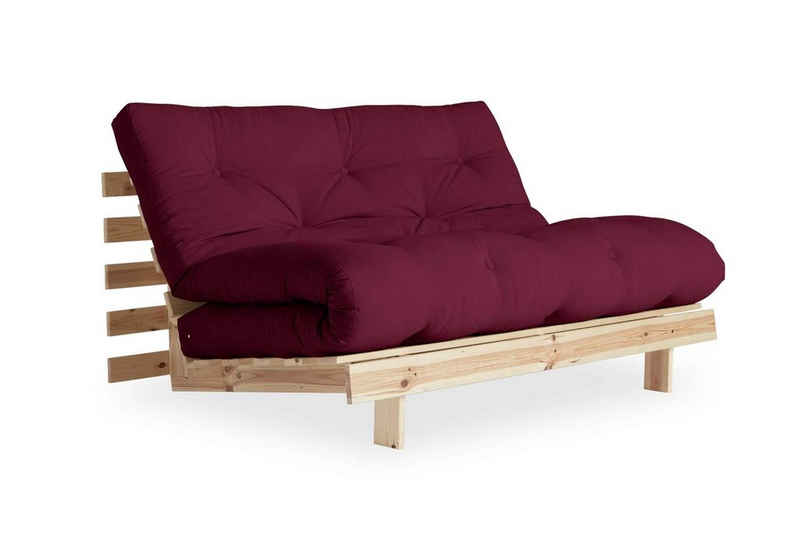 Karup Design 2-Sitzer Schlafsofa ROOTS 140 cm Sofa Gestell Kiefer Massivholz Bezug Bordeaux