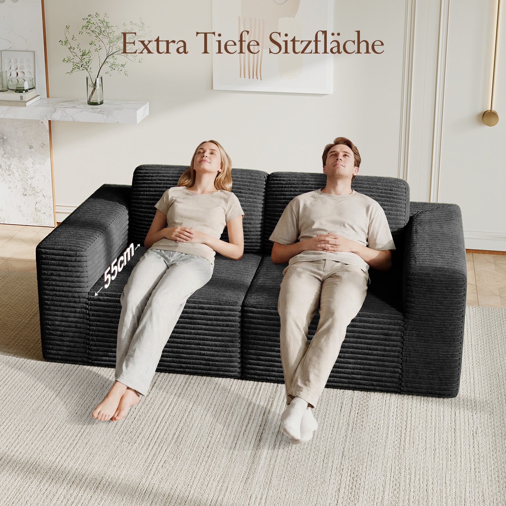 OUNUO Ecksofa Ecksofa Modularer KordKordstuhl mit Hochelastischem Schwamm – Bild 4 von 5