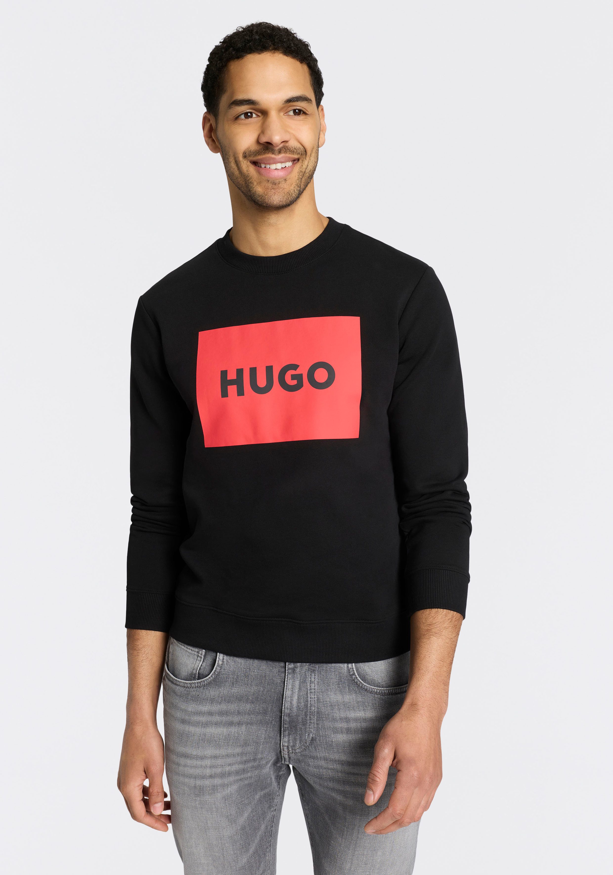 HUGO Sweatshirt Duragol Rundhalsausschnitt, Regular Fit, großer Logo-Druck