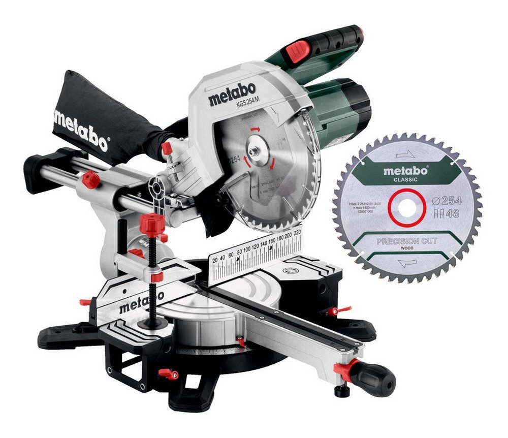 metabo Kapp- und Gehrungssäge KGS 254 M Set, Kappsäge mit 2. Hartmetall-Sägeblatt im Karton