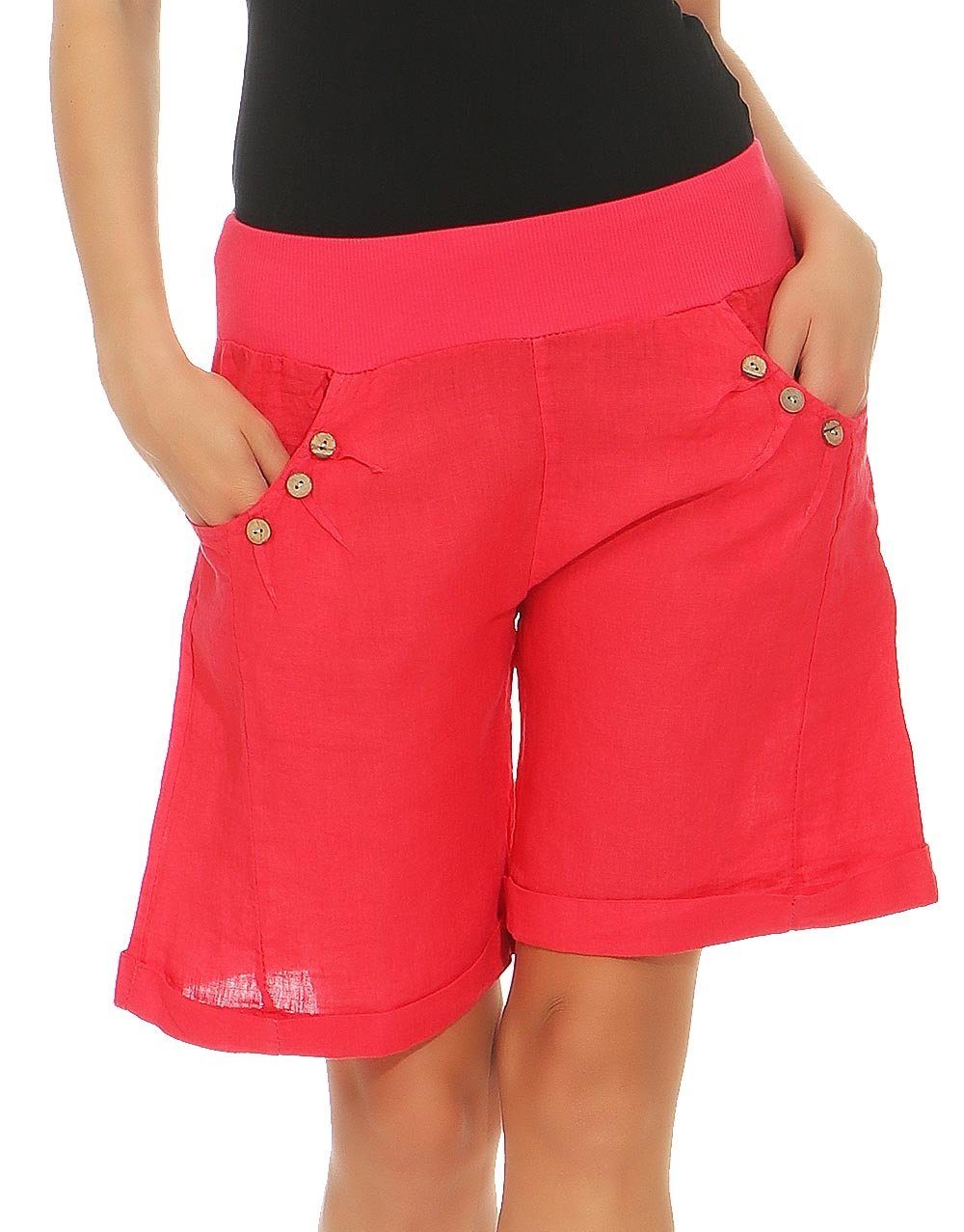 malito more than fashion Leinenhose 8024 Bermuda aus Leinen Shorts pink