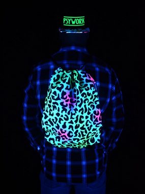 PSYWORK Turnbeutel PSYWORK Schwarzlicht Turnbeutel Rucksack Neon "Animal Print Leopard", UV-aktiv, leuchtet unter Schwarzlicht