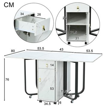 Flieks Esstisch (1-St., ausziehbar Tisch 43~150x80x76 cm, mit Riemenscheibe), klappbarer Küchentisch mit 2 Schubladen und Aufschrank Schreibtisch