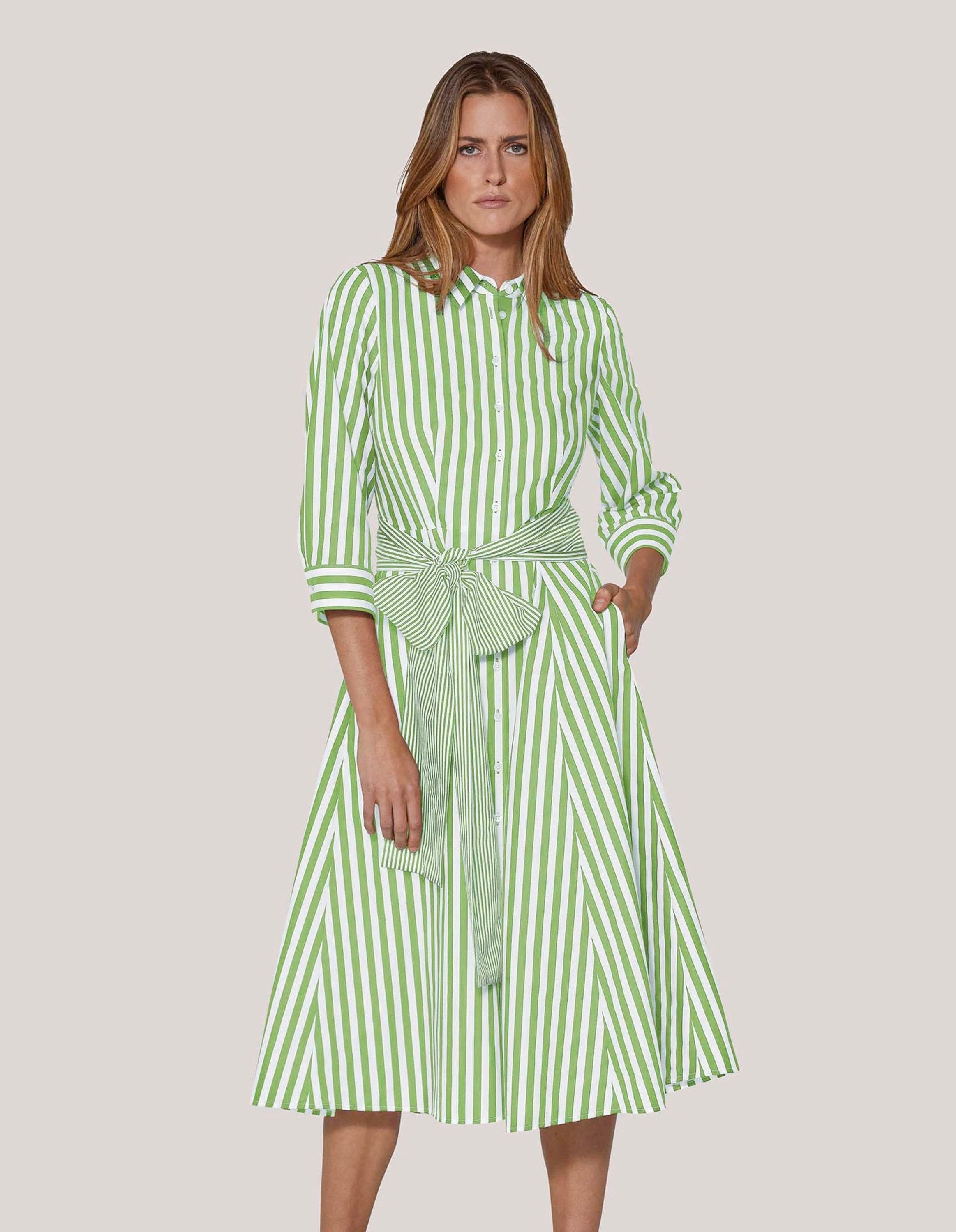 Midikleid Gestreiftes Hemdblusenkleid mit Bindeschärpe