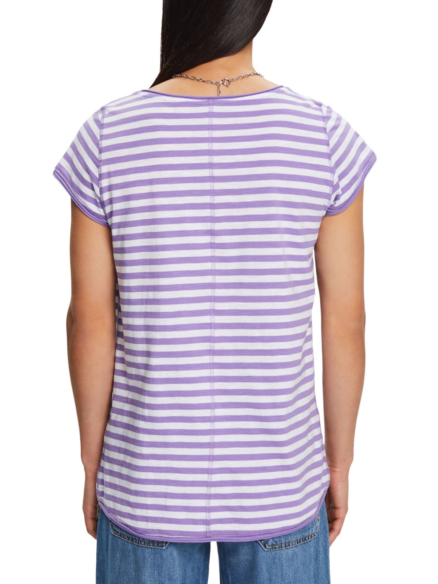 Streifen-T-Shirt PURPLE Rollkanten mit Esprit (1-tlg) T-Shirt