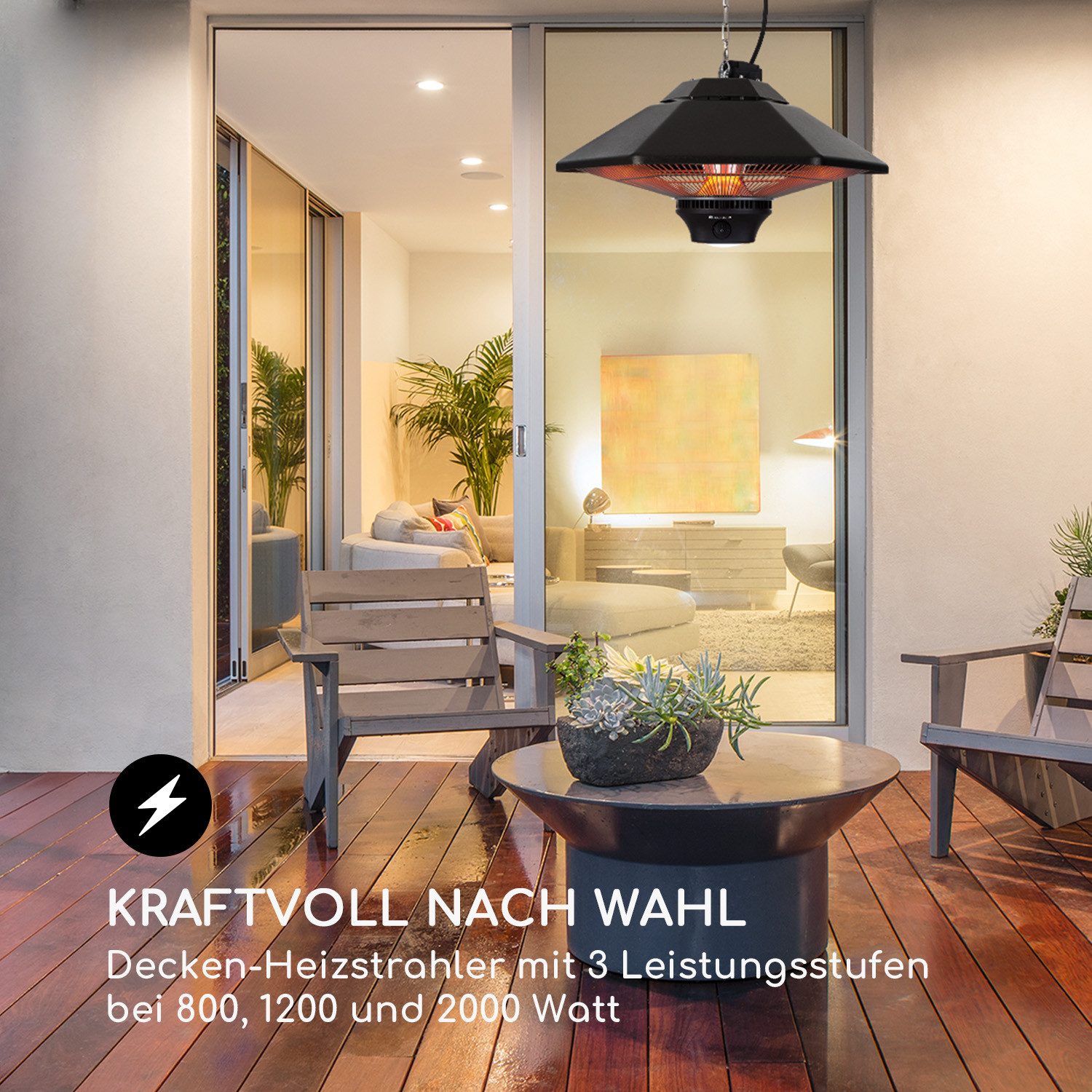 blumfeldt Terrassenstrahler Heat Hexa, Infrarot-Heizstrahler Deckenheizstrahler Aluminium LED 2000 W