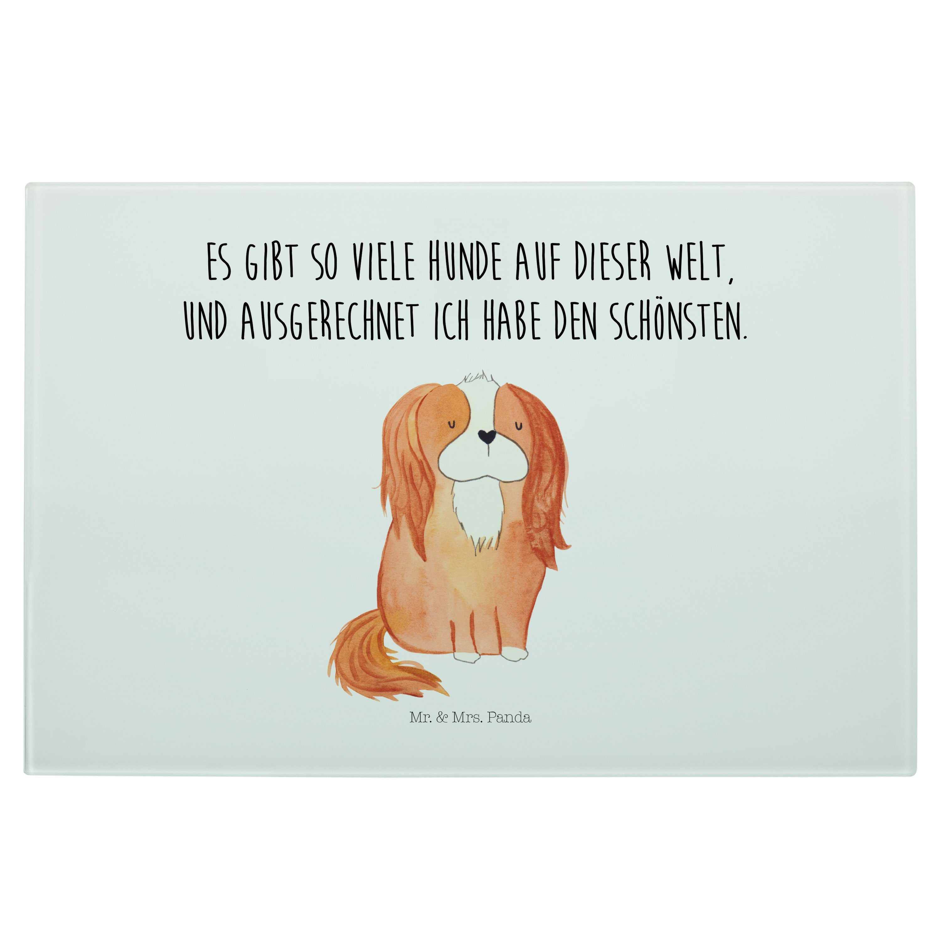 Mr. & Mrs. Panda Servierbrett Cavalier King Charles Spaniel - Weiß - Geschenk, Hund, Haustier, Glas, Premium Glas, (1-St)