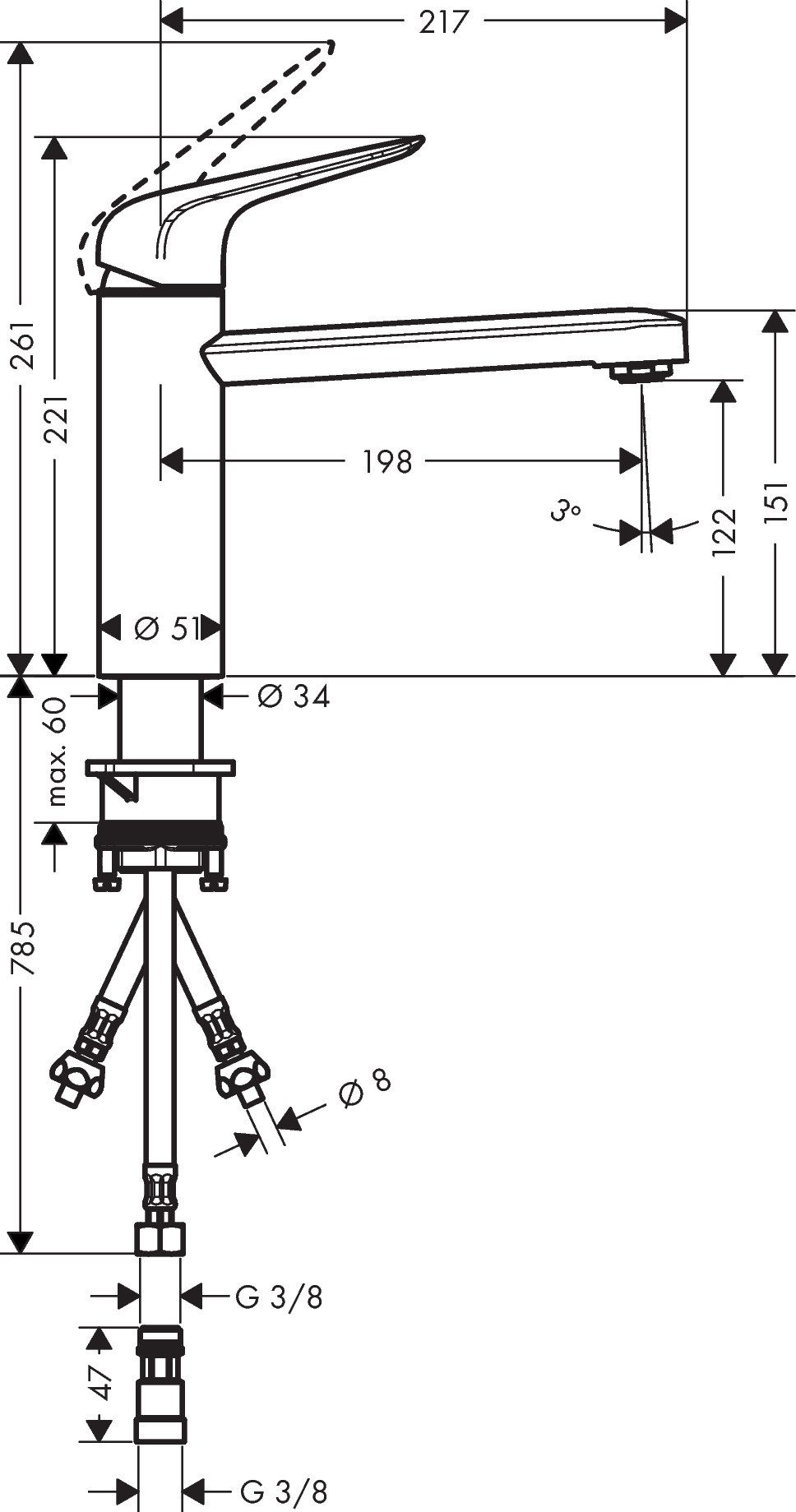 Thumbnail - hansgrohe Küchenarmatur Focus M42 Armatur 120, Niederdruck/offene Warmwasserbereiter Chrom