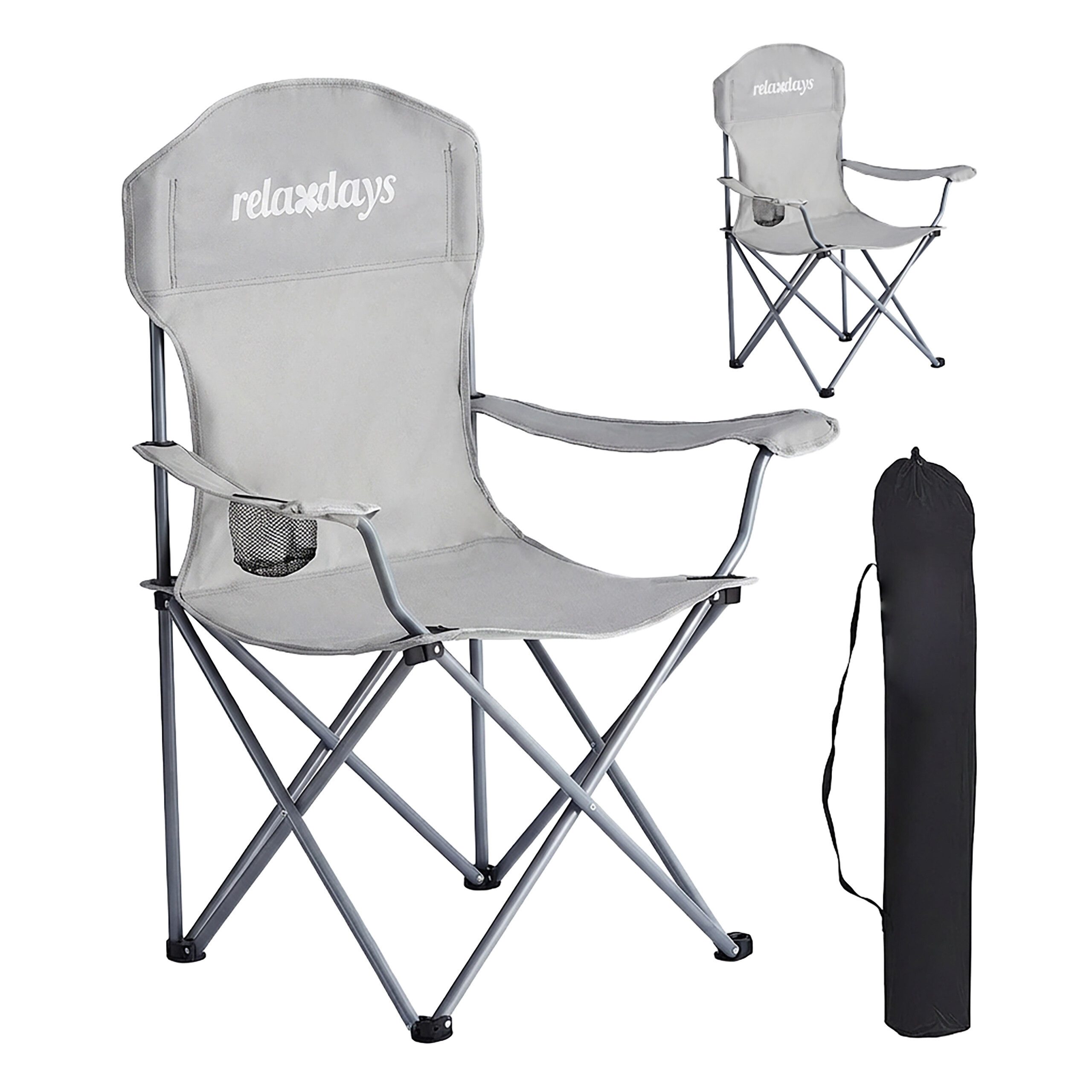 relaxdays Campingstuhl Faltbarer Camping Stuhl 2er Set, grau