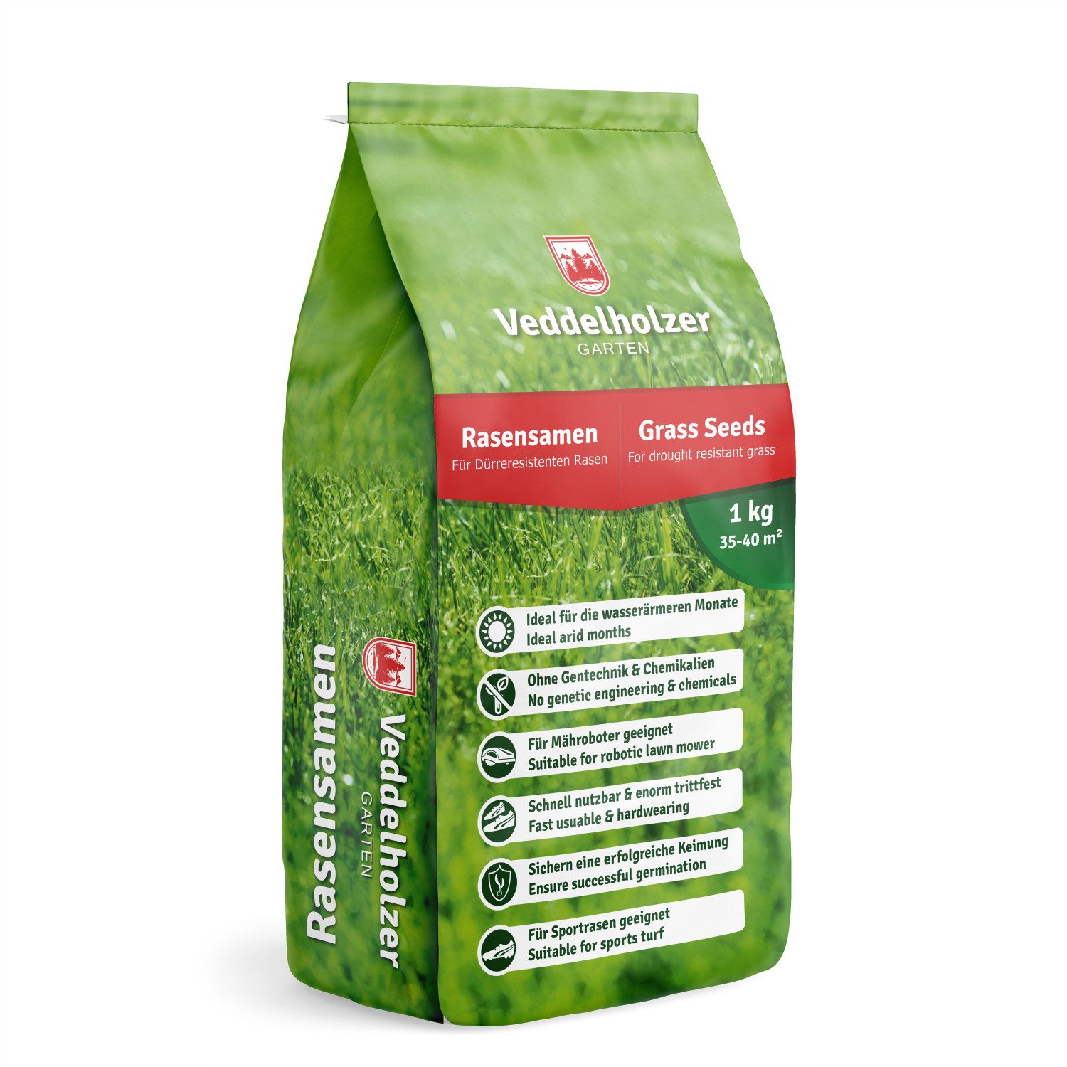 Veddelholzer Rasensamen Grassamen schnellkeimend dürreresistent Trockenrasen & Schattenrasen, Saatgut für Sport und Spielrasen Rasen