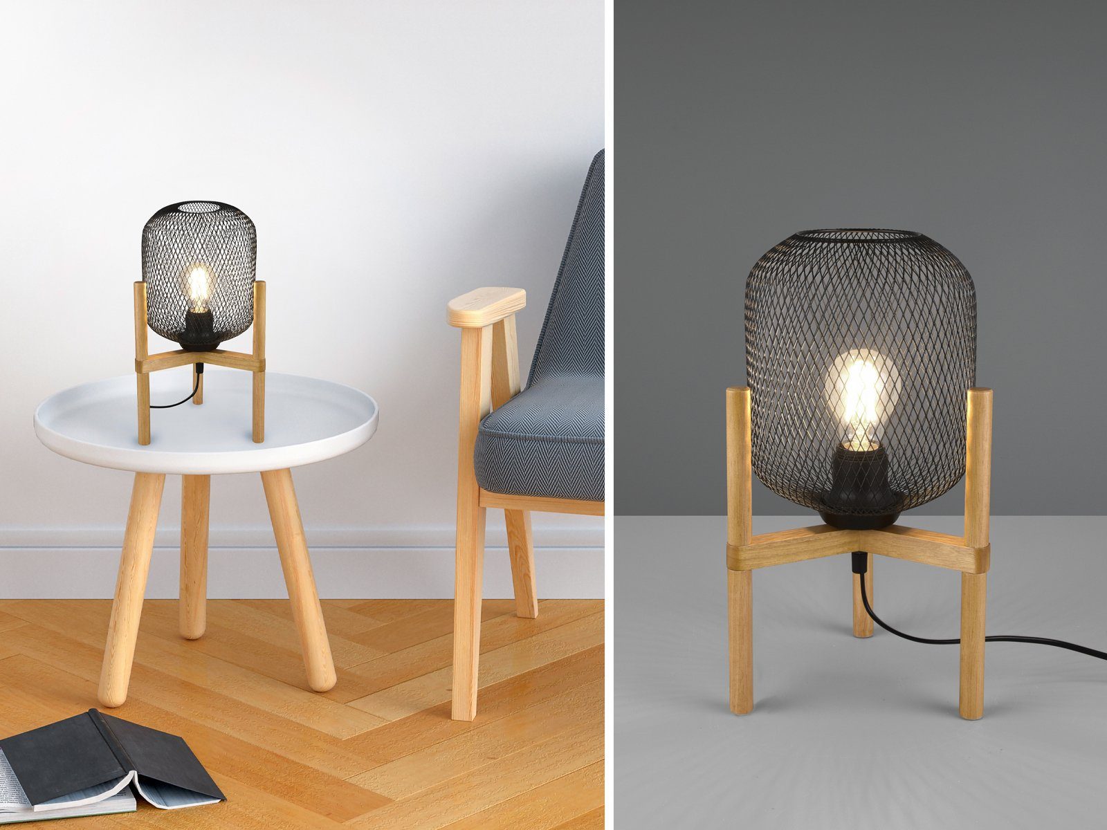 LED Tischleuchte, Gitter-Lampe Industrial Vintage 3 Bein Triopd für  Fensterbank Draht-Geflecht coole Nachttischlampe