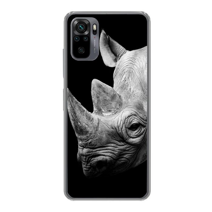 MuchoWow Handyhülle Tiere - Nashorn - Schwarz - Weiß - Porträt Phone Case Handyhülle Xiaomi Redmi Note 10S Silikon Schutzhülle