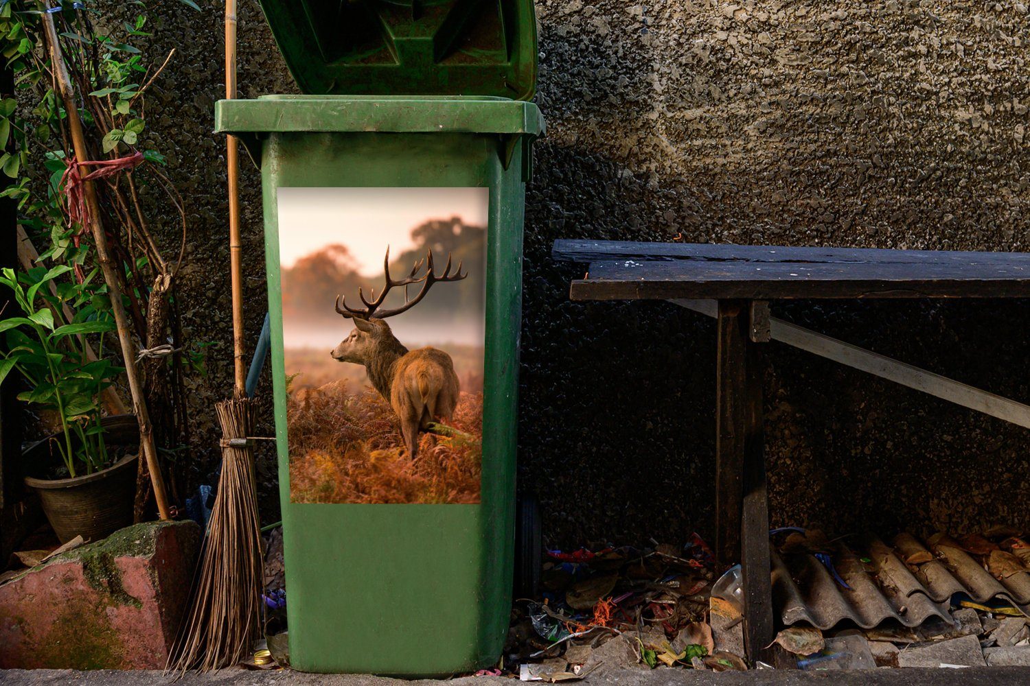 Herbst - Sticker, - Mülleimer-aufkleber, Nebel Wandsticker Mülltonne, St), (1 Abfalbehälter Hirsche MuchoWow Container,