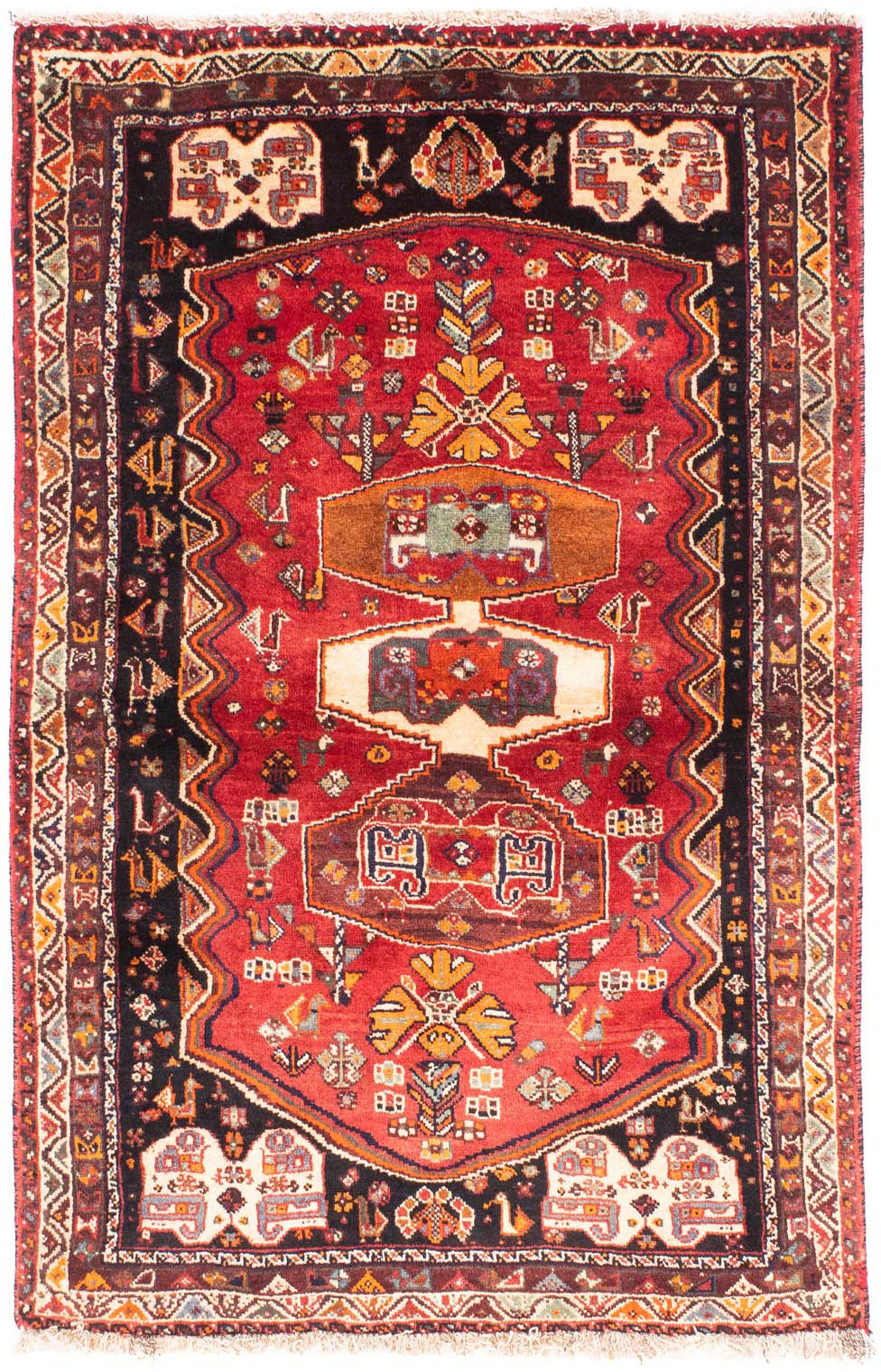 Orientteppich Perser - Nomadic morgenland, 10 mm, Handgeknüpft, Zertifikat 160 rechteckig, x cm mit - 105 rot, Höhe: Einzelstück - Wohnzimmer