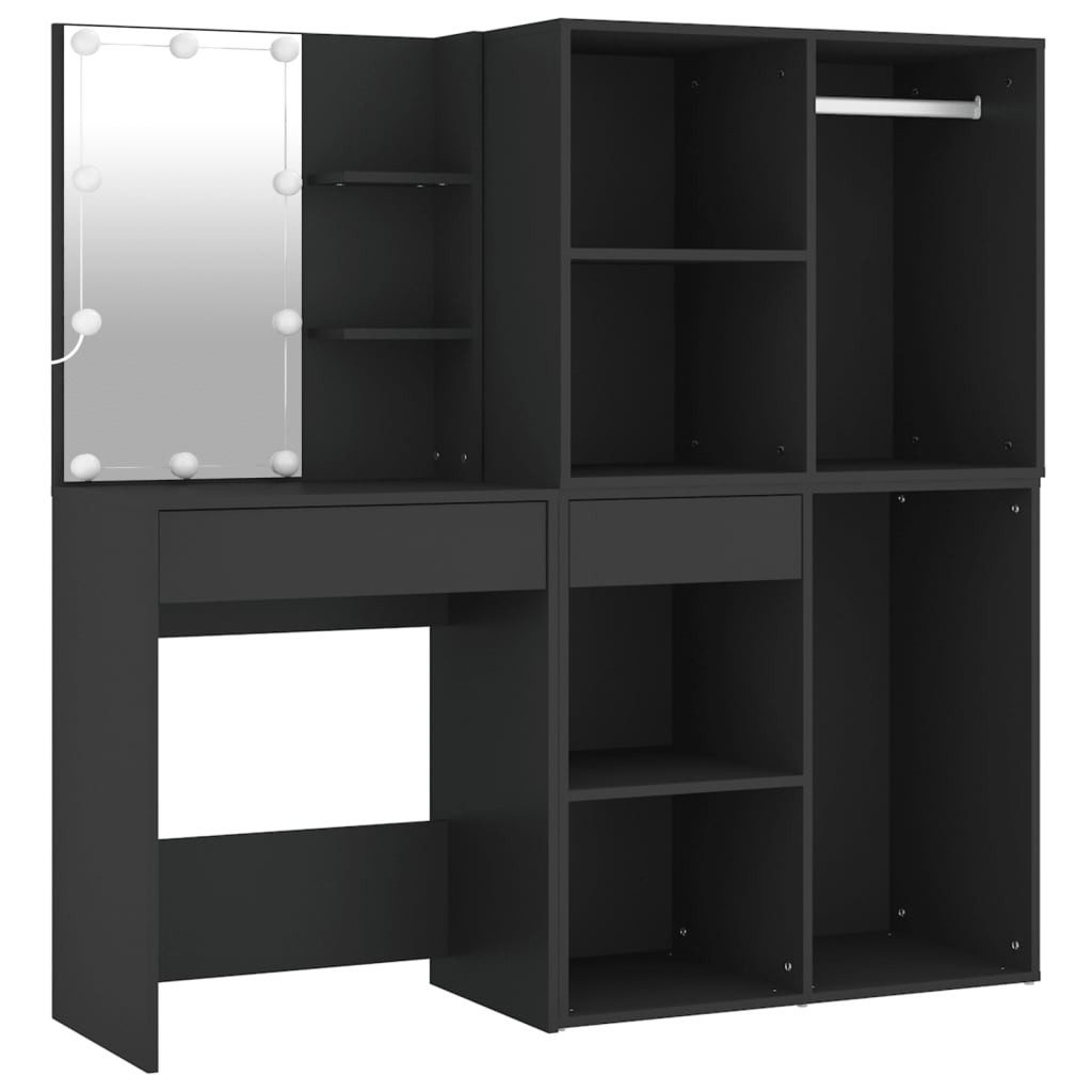 furnicato Schminktisch Schwarzer LED-mit Schränken 60x40x140 cm (1-St)