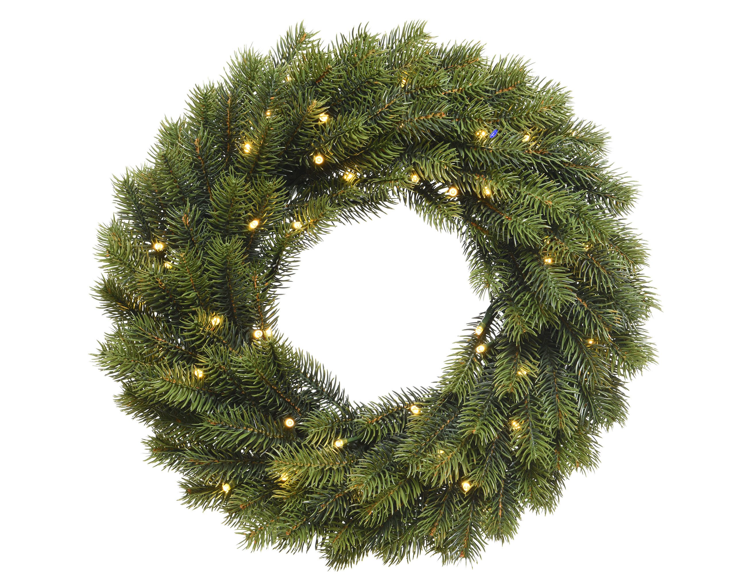 Lumineo Adventskranz, Künstlicher Tannenkranz 40cm mit LED Lichtern Grün / Warmweiß