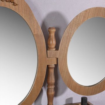 Mucola Schminktisch Schminktisch 3 Spiegel Polsterhocker Holz Frisierkommode Kosmetiktisch (Stück), Holzelemente in Handarbeit gefertigt