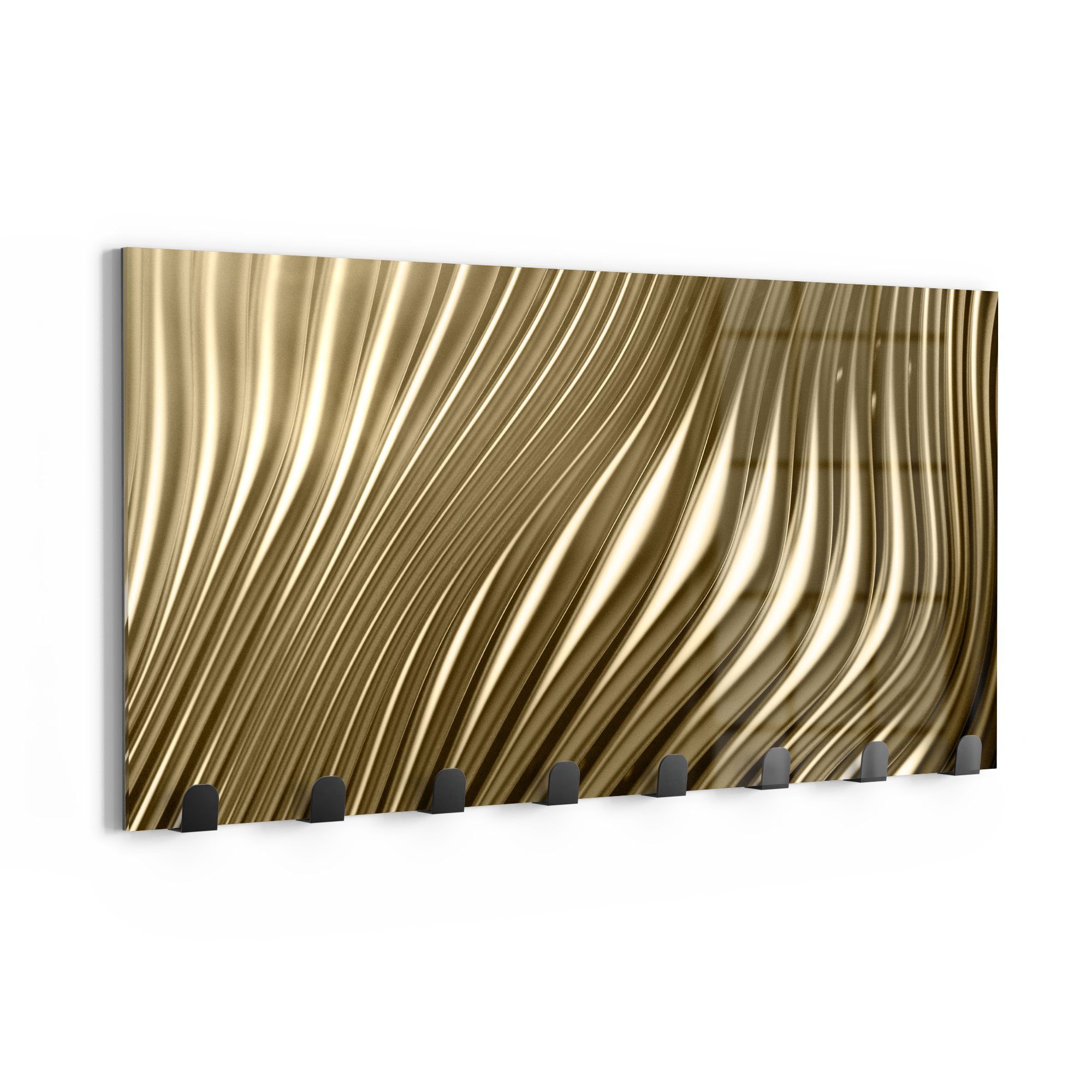 DEQORI Kleiderhaken 'Goldenes Rillendesign', Glas Garderobe Paneel magnetisch beschreibbar