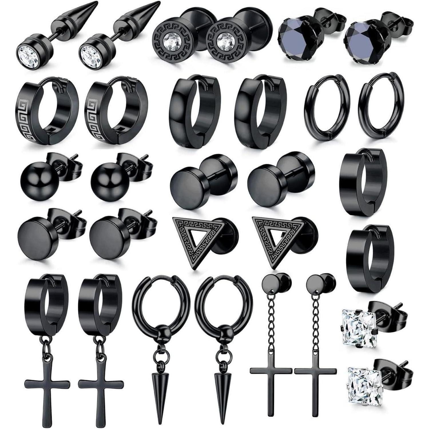 LuxusKollektion Ohrring-Set 15 Paar Ohrringe Herren Edelstahl Ohrstecker Set Zirkonia Creolen