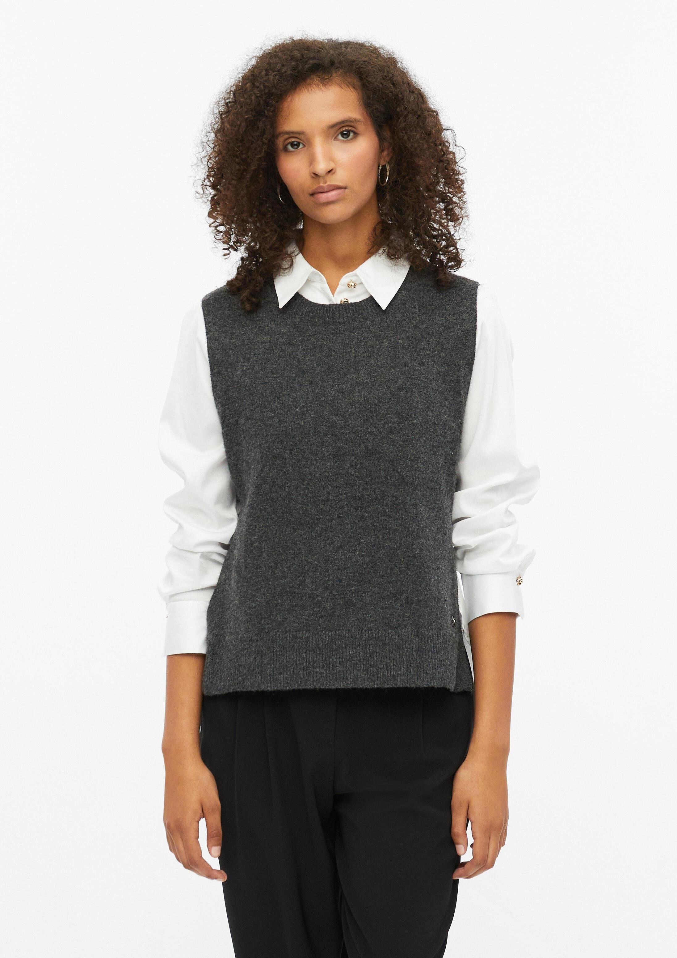 s.Oliver Rundhalspullover Strickpullunder Strickpullunder mit seitlichem Saum