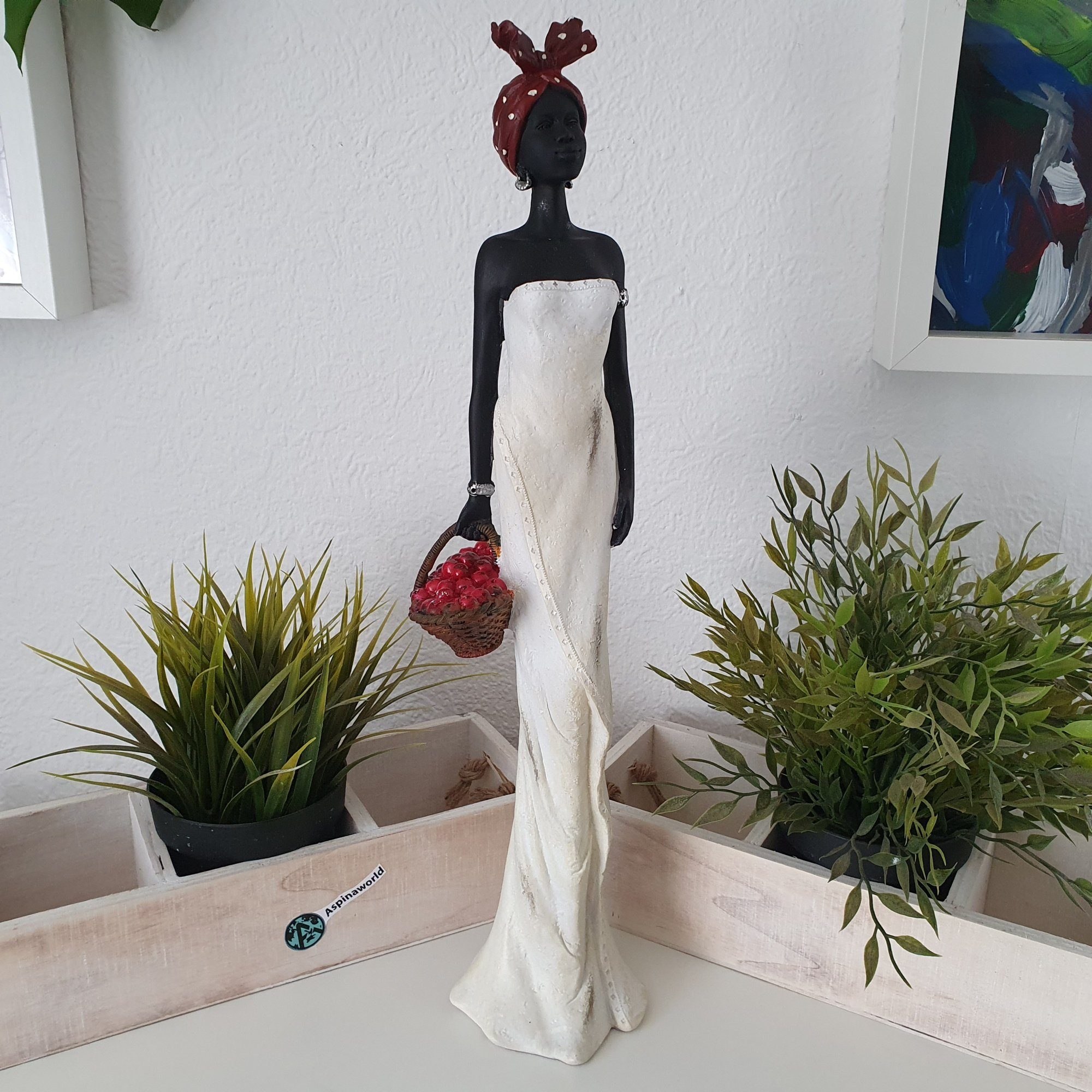 Aspinaworld Dekofigur weiß Dekofigur 44 cm Afrikanische Obstkorb mit im Frau