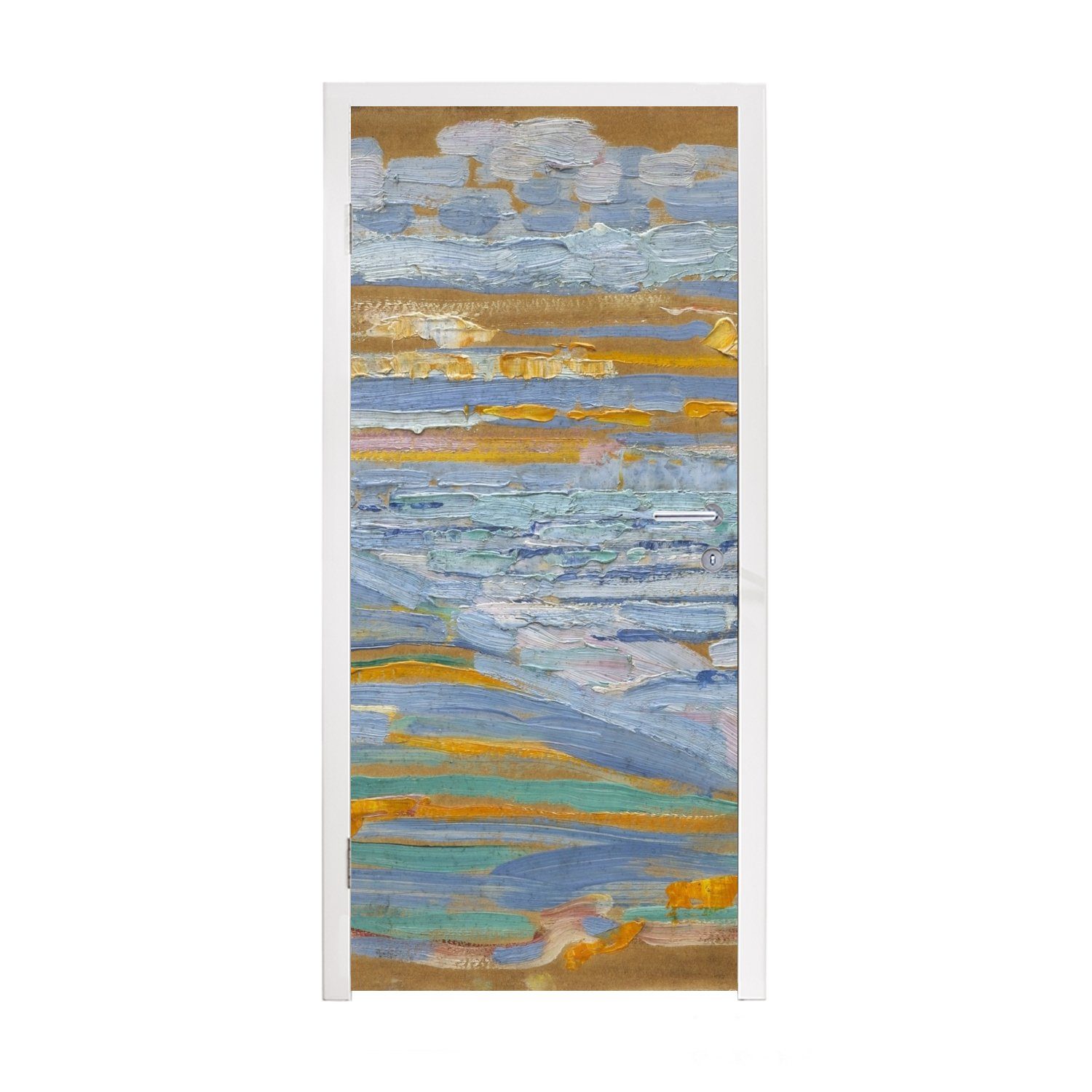 MuchoWow Türtapete Blick auf den Strand und die Seebrücke von den Dünen aus - Piet, Matt, bedruckt, (1 St), Fototapete für Tür, Türaufkleber, 75x205 cm