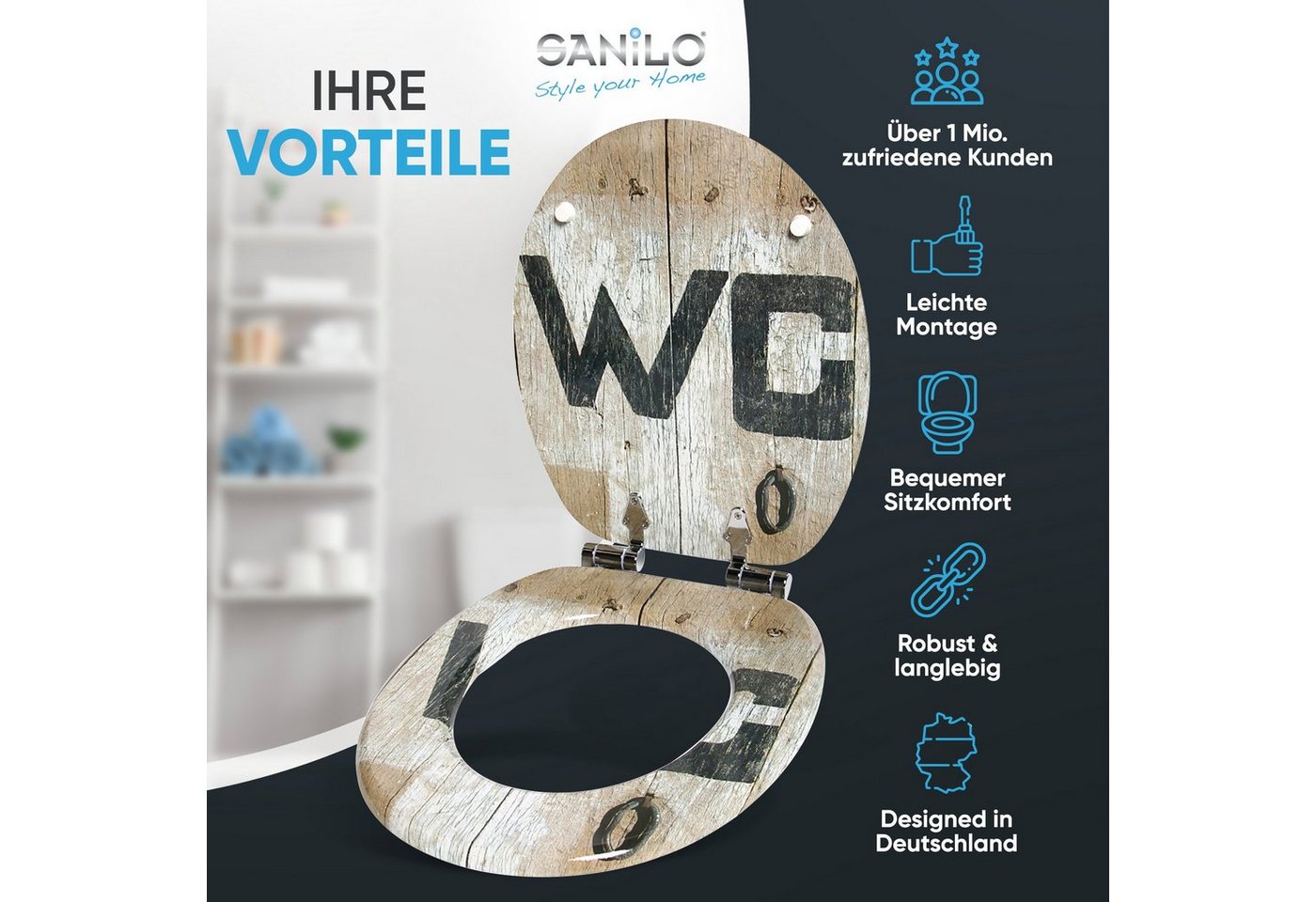 Thumbnail - Sanilo WC-Sitz Old Style, mit Absenkautomatik, hochwertig & modern, universell, leichte Montage