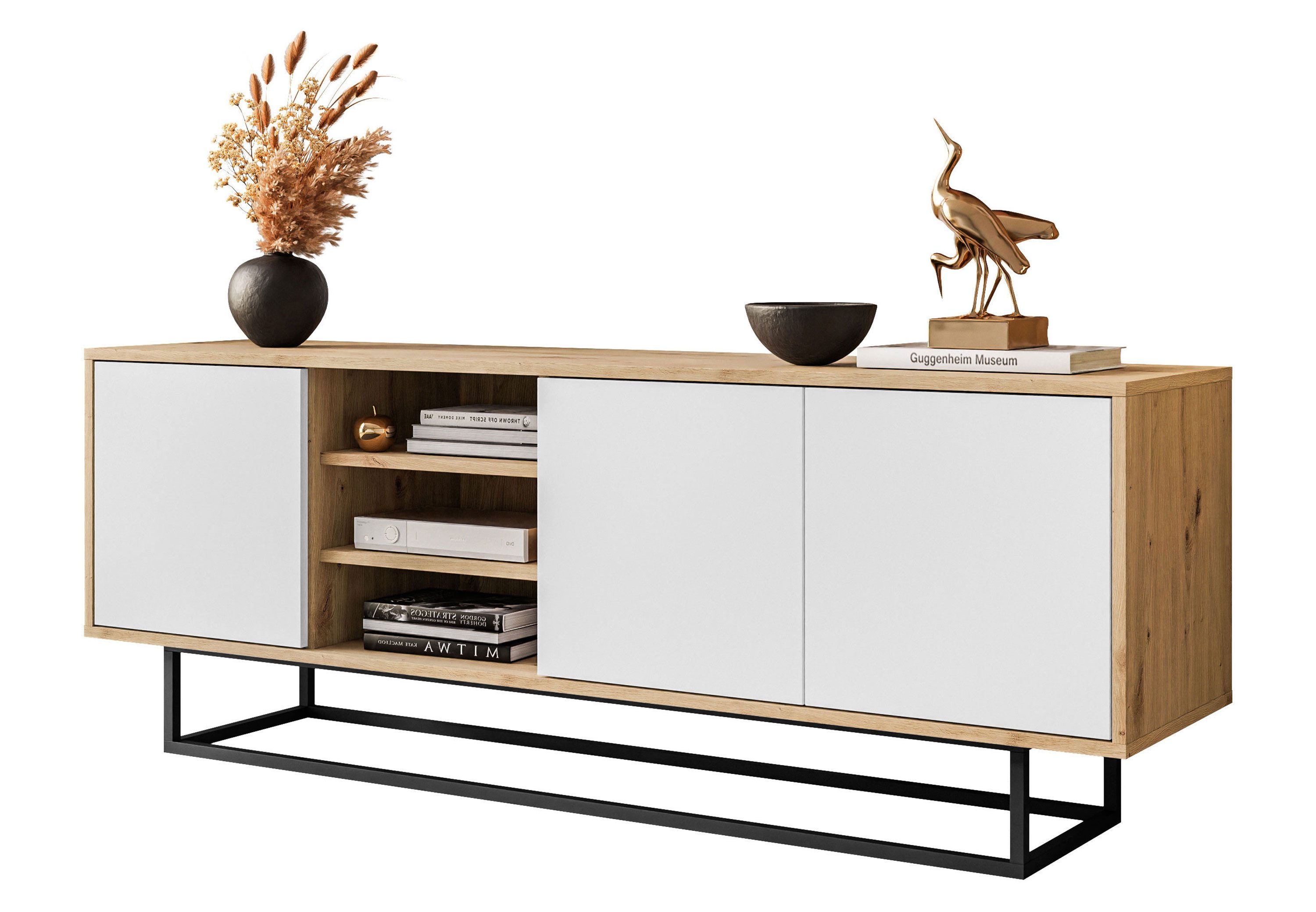 Lookway TV-Schrank SANAYI LOFT mit Ablagen und Metallgestell 156x38x56 cm