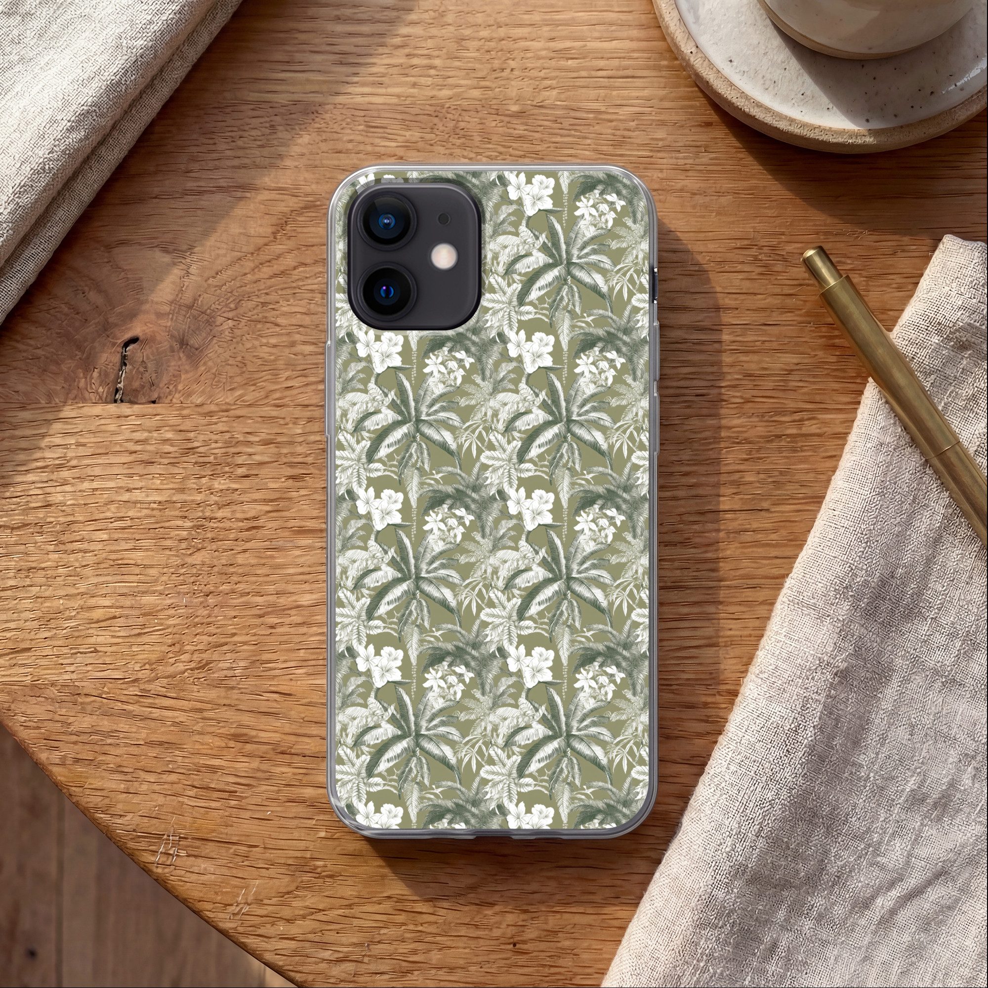 MuchoWow Handyhülle für Apple iPhone 12 Botanisch - Blumen - Grün, Smartphone-Bumper, Print, Handy Schutzhülle Dünn