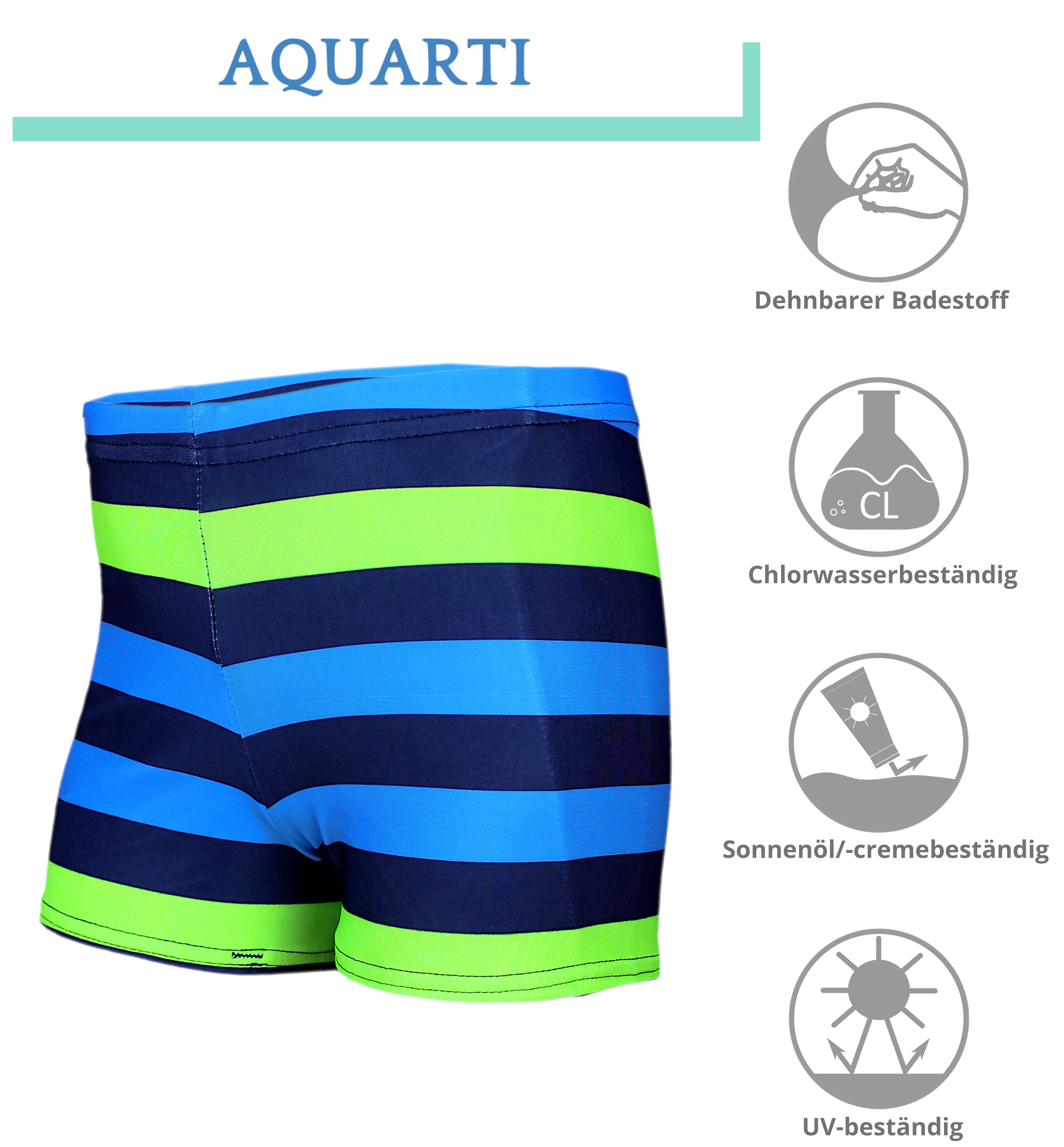 Jungen Badehose Streifen Gestreift Blau Aquarti mit Aquarti / Dunkelblau Badehose Motiven / Grün