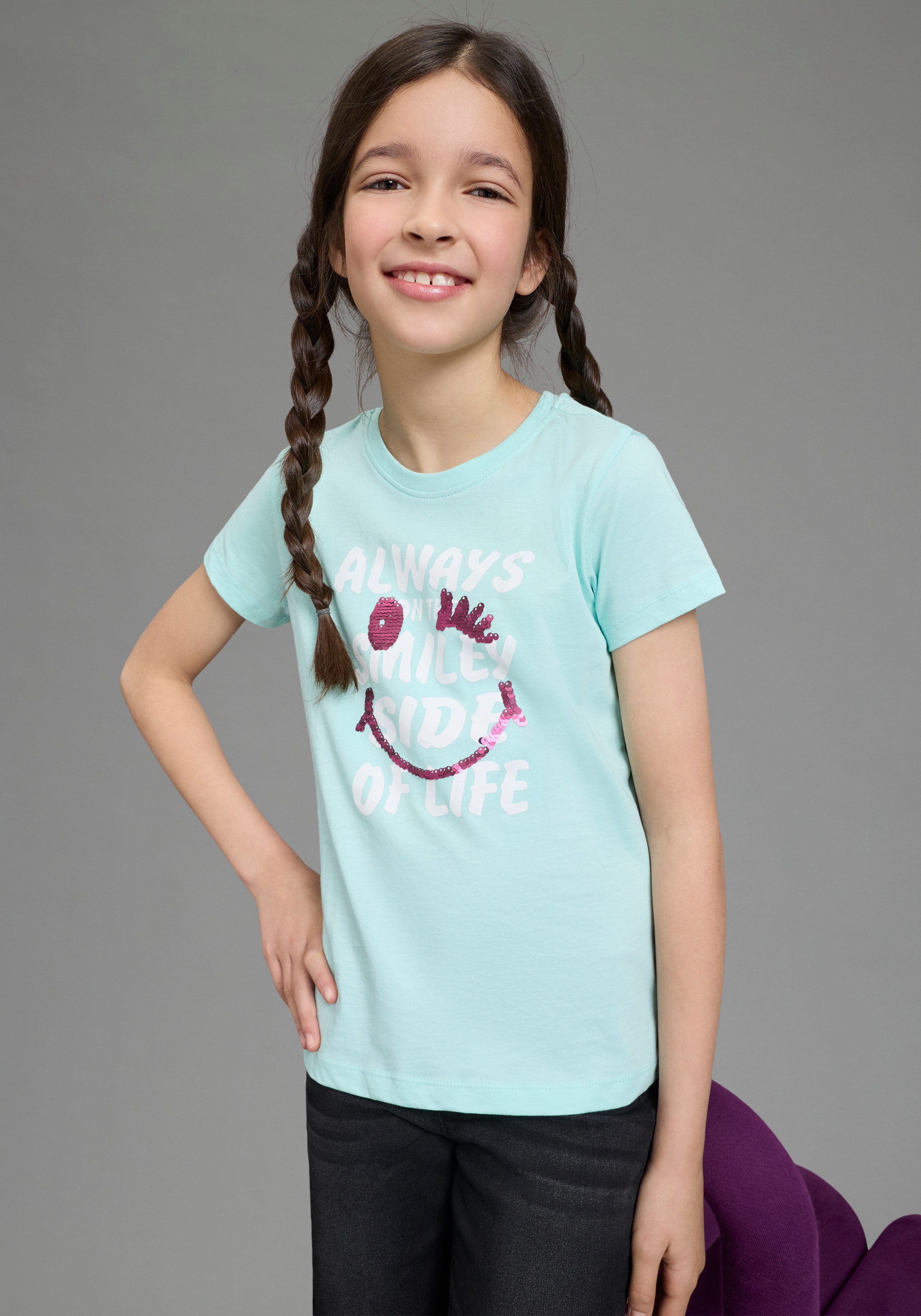 KIDSWORLD T-Shirt mit Wendepailletten Kurzarm, Basic-Passform, mit Pailletten, bedruckt