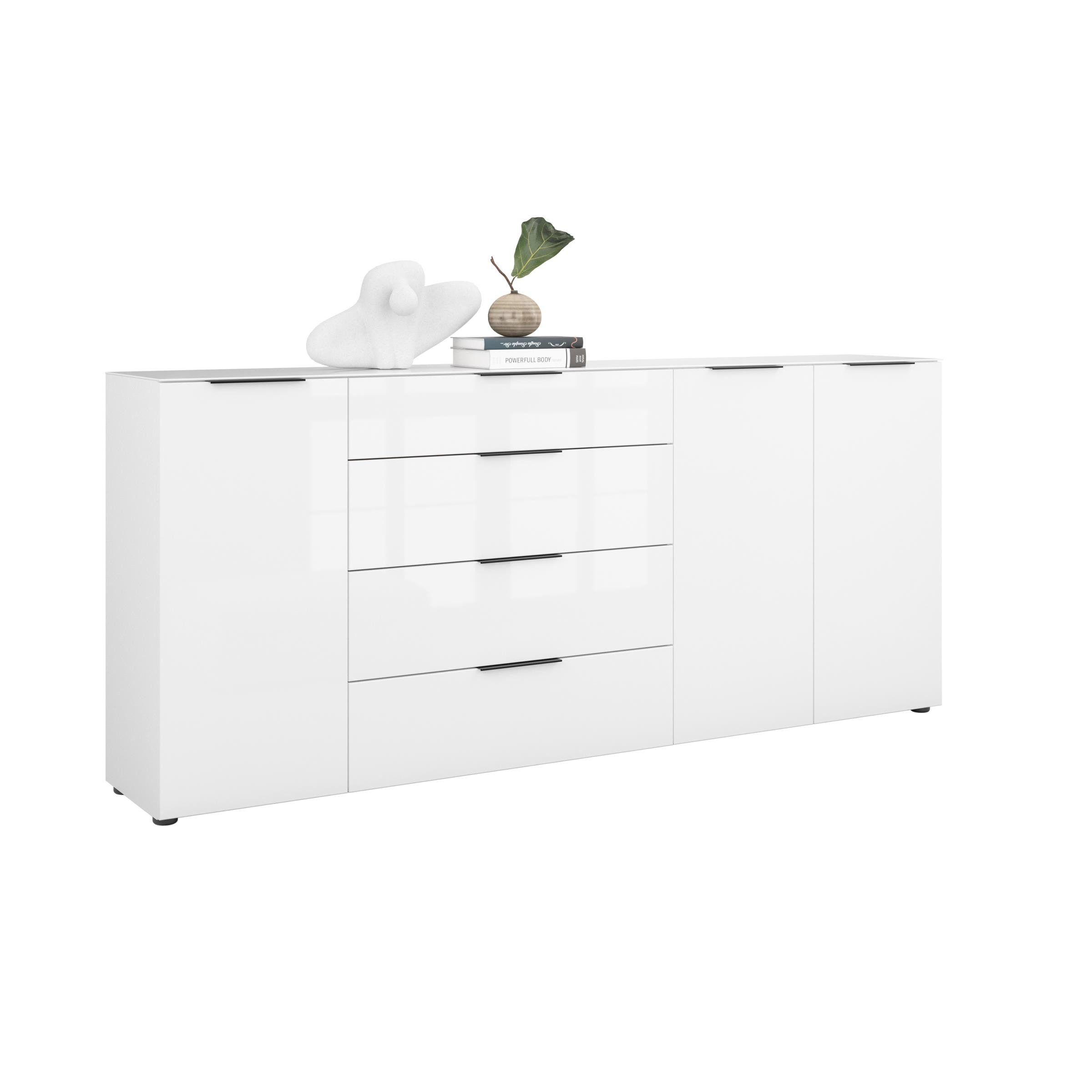 freiraum Sideboard style, in weiß matt - Weißglas - 225x98,7x40cm (BxHxT)