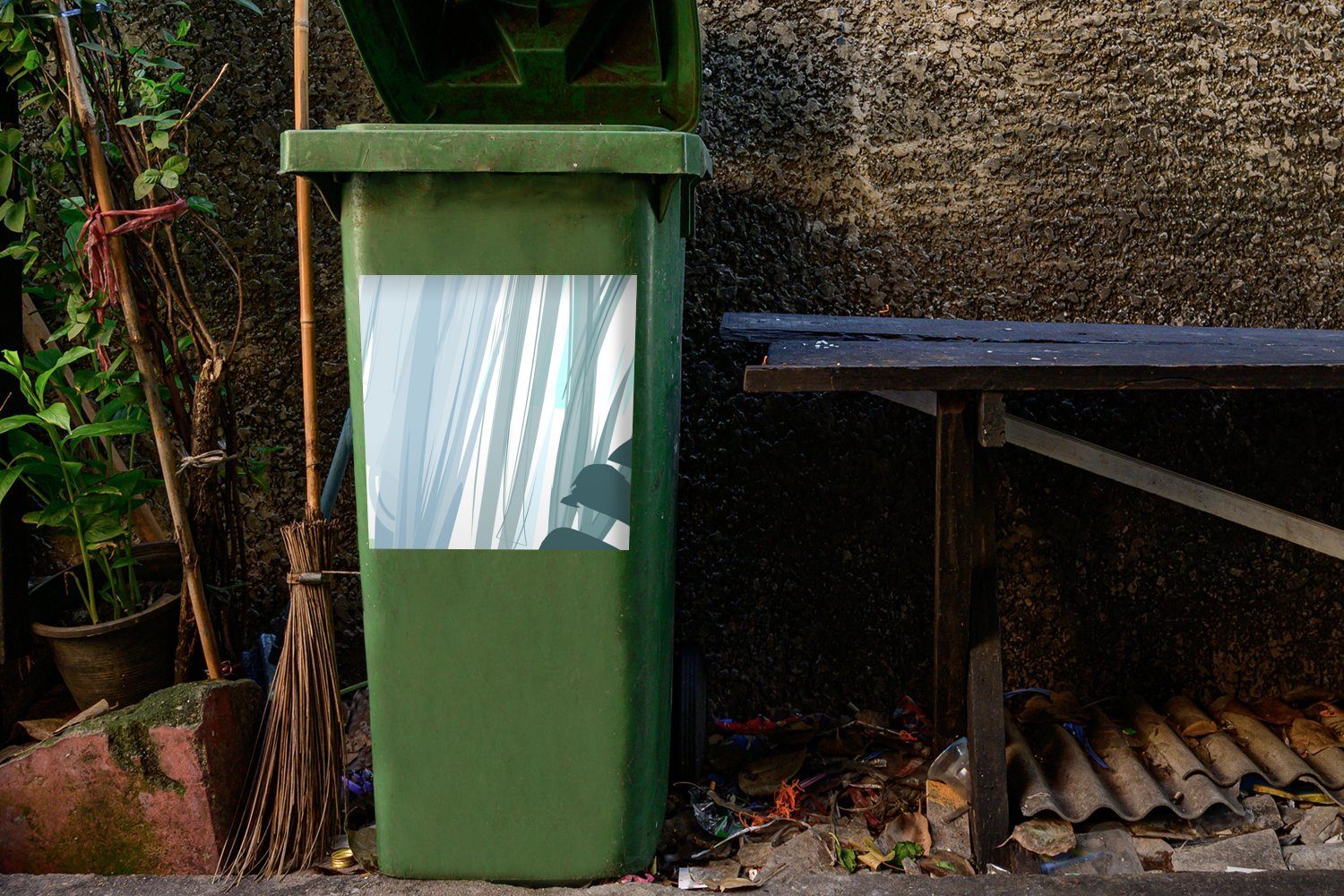 MuchoWow Wandsticker Sommer Mülleimer-aufkleber, Spot Container, Sticker, Grün Mülltonne, (1 - Abfalbehälter St), 