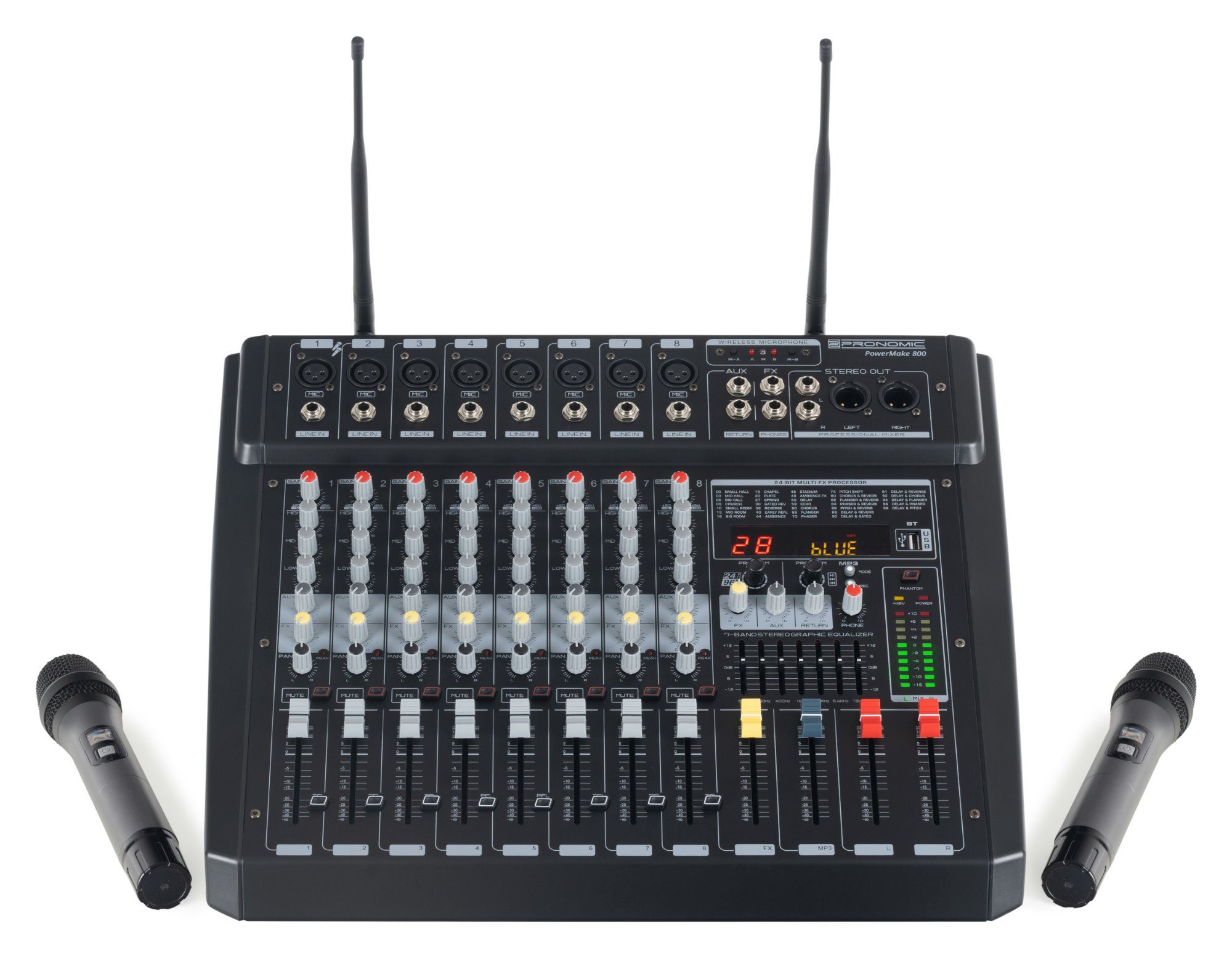 Mischpult 8-Kanal-Powermischer 760 Watt RMS-Leistung