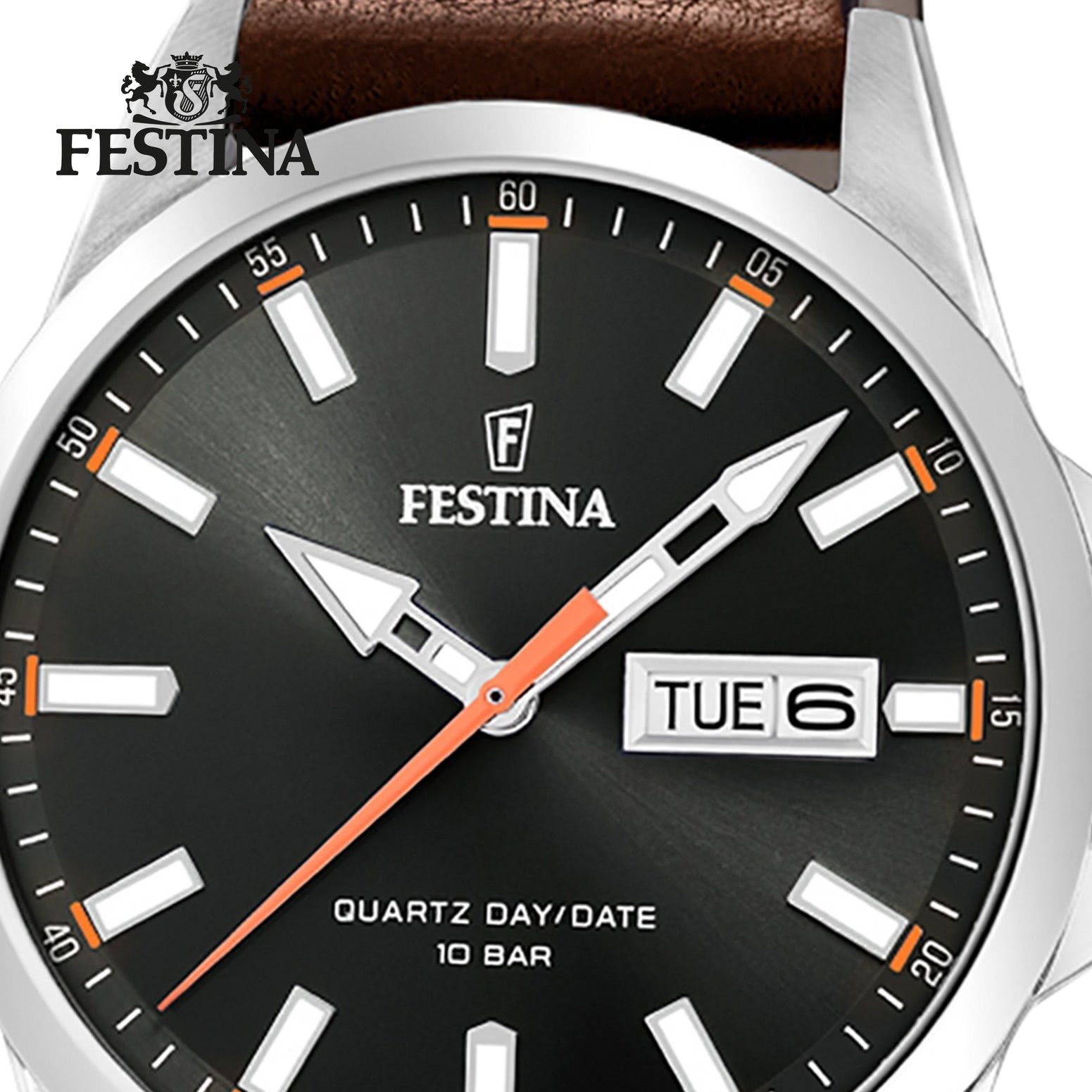 Festina Quarzuhr Festina Herren Uhr F20358/2 Leder, (Analoguhr), Herren Armbanduhr rund, Lederarmband hellbraun