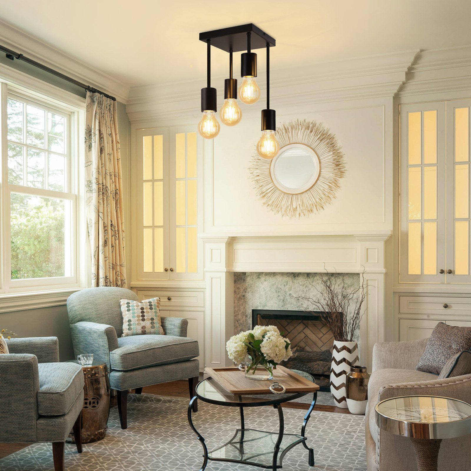 ZMH Deckenleuchten Wohnzimmer Schwarz E27 Retro Hängend Deckenlampe für küc günstig online kaufen