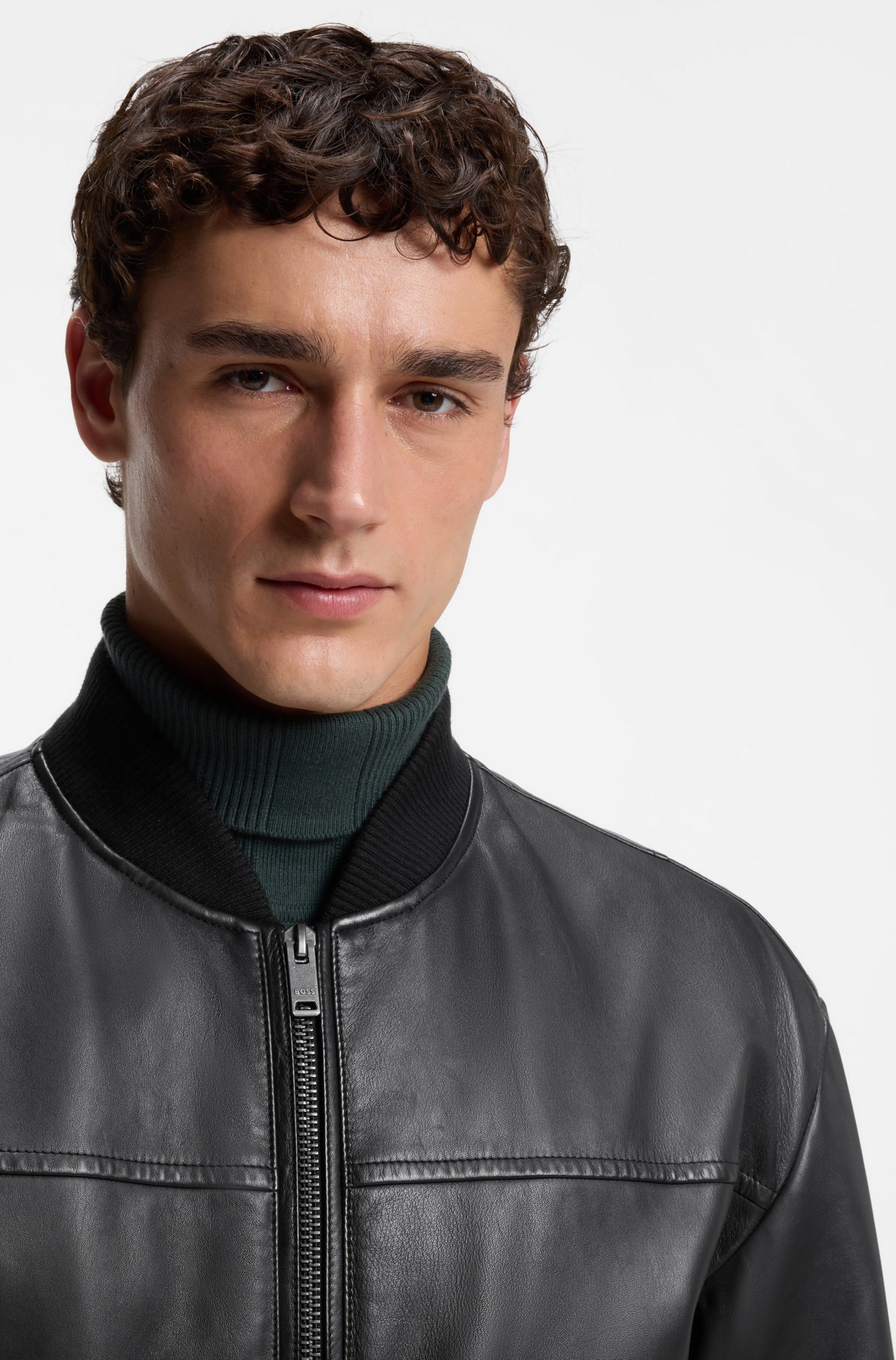 BOSS ORANGE Lederjacke Jokans Bomberjacke aus Nappaleder, Regular Fit