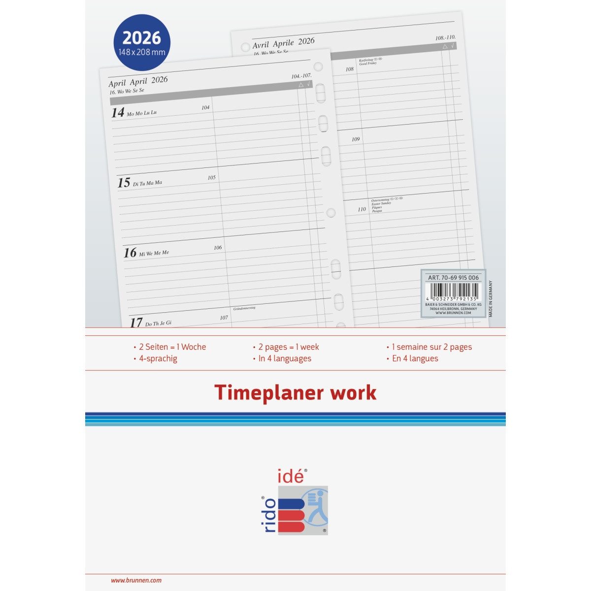 rido ide Terminplaner Wochenkalendarium 1 Woche/2 Seiten 14,8x20,8cm A5 2026
